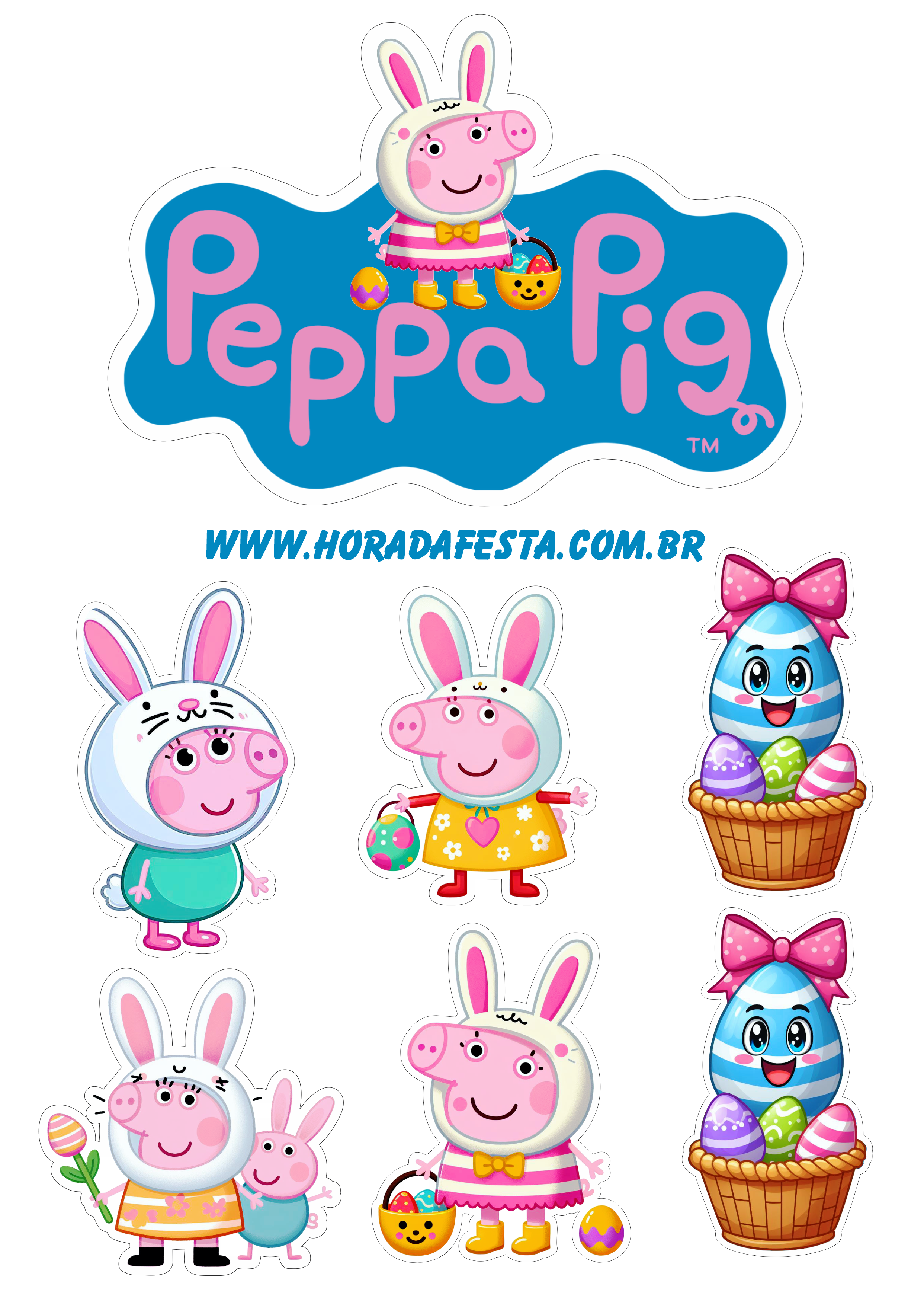 Peppa pig decoração de aniversário infantil com tema páscoa coelhinho topo de bolo para imprimir png