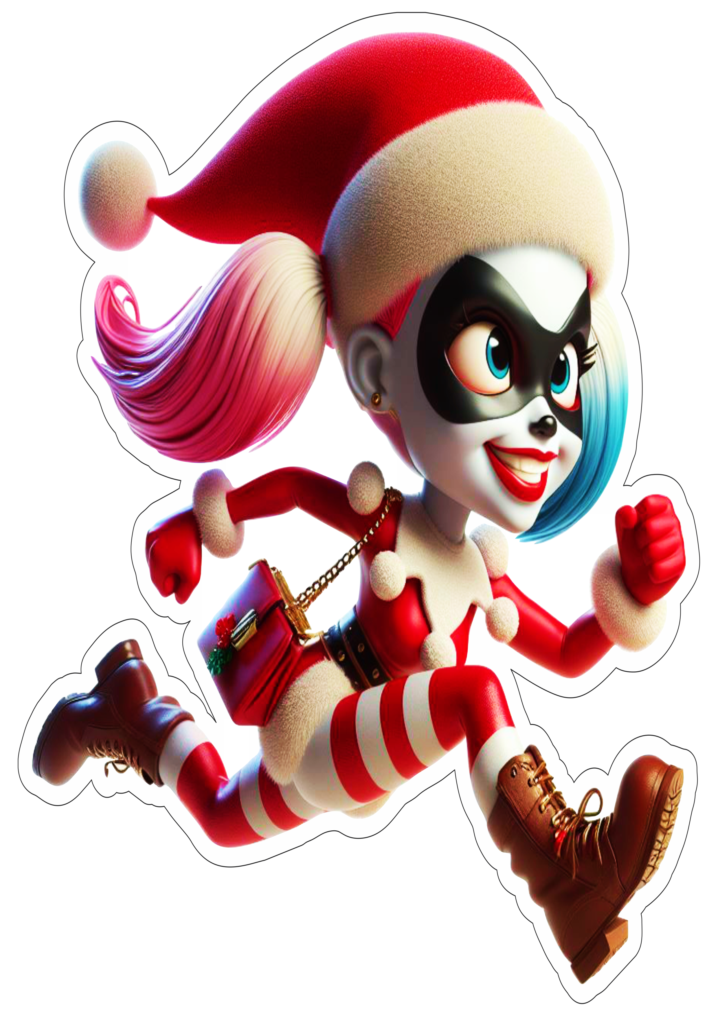 Arlequina Harley Quinn correndo especial de natal fundo transparente clipart vetor animação dc comics png
