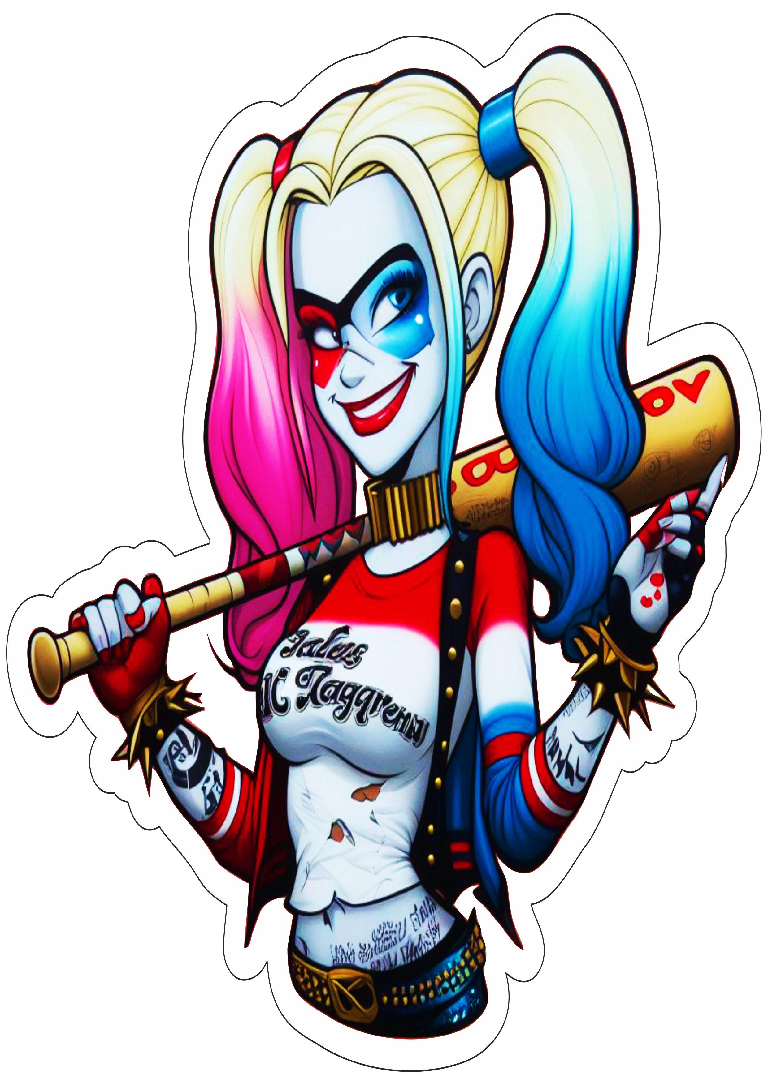 Harley Quinn segurando um bastão desenho dc comics ilustração png