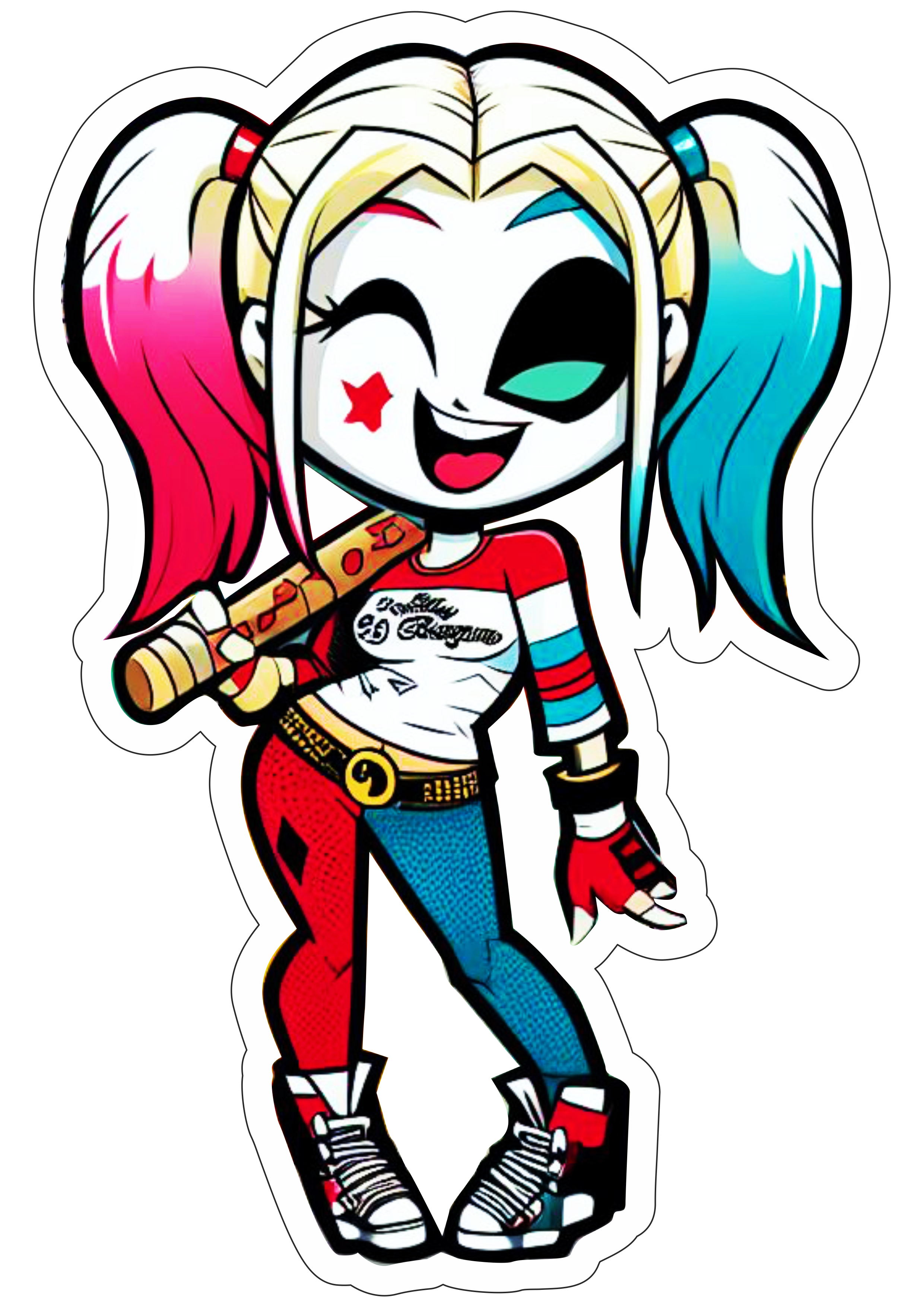 Arlequina Harley Quinn com bastão fazendo pose png