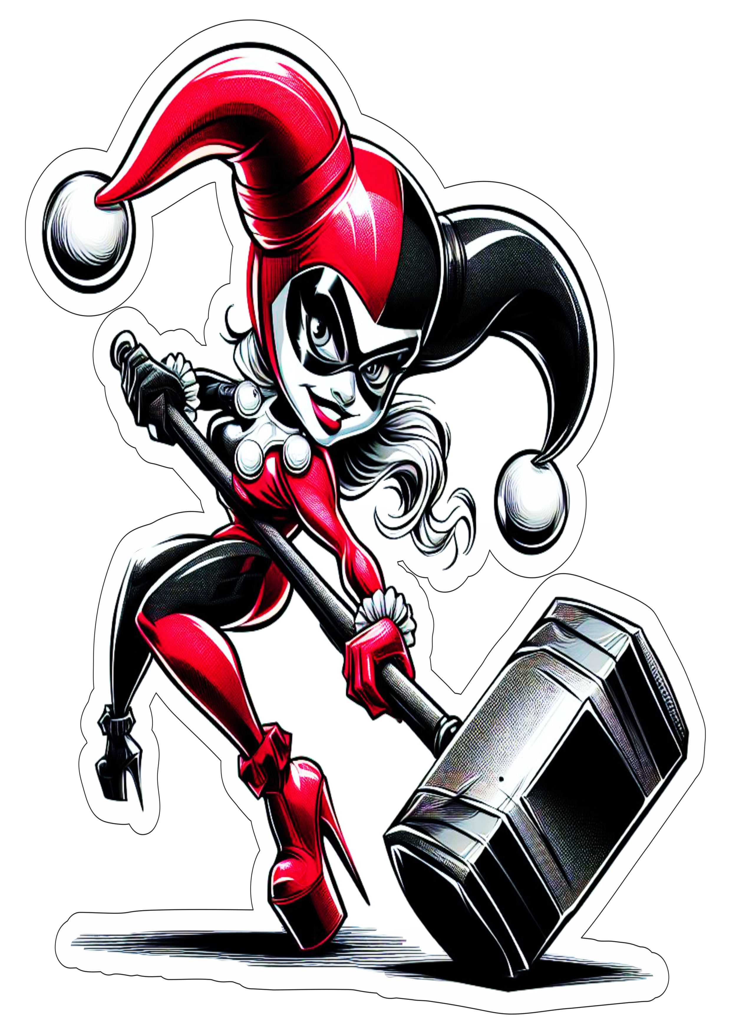 Arlequina Harley Quinn com martelo ilustração png