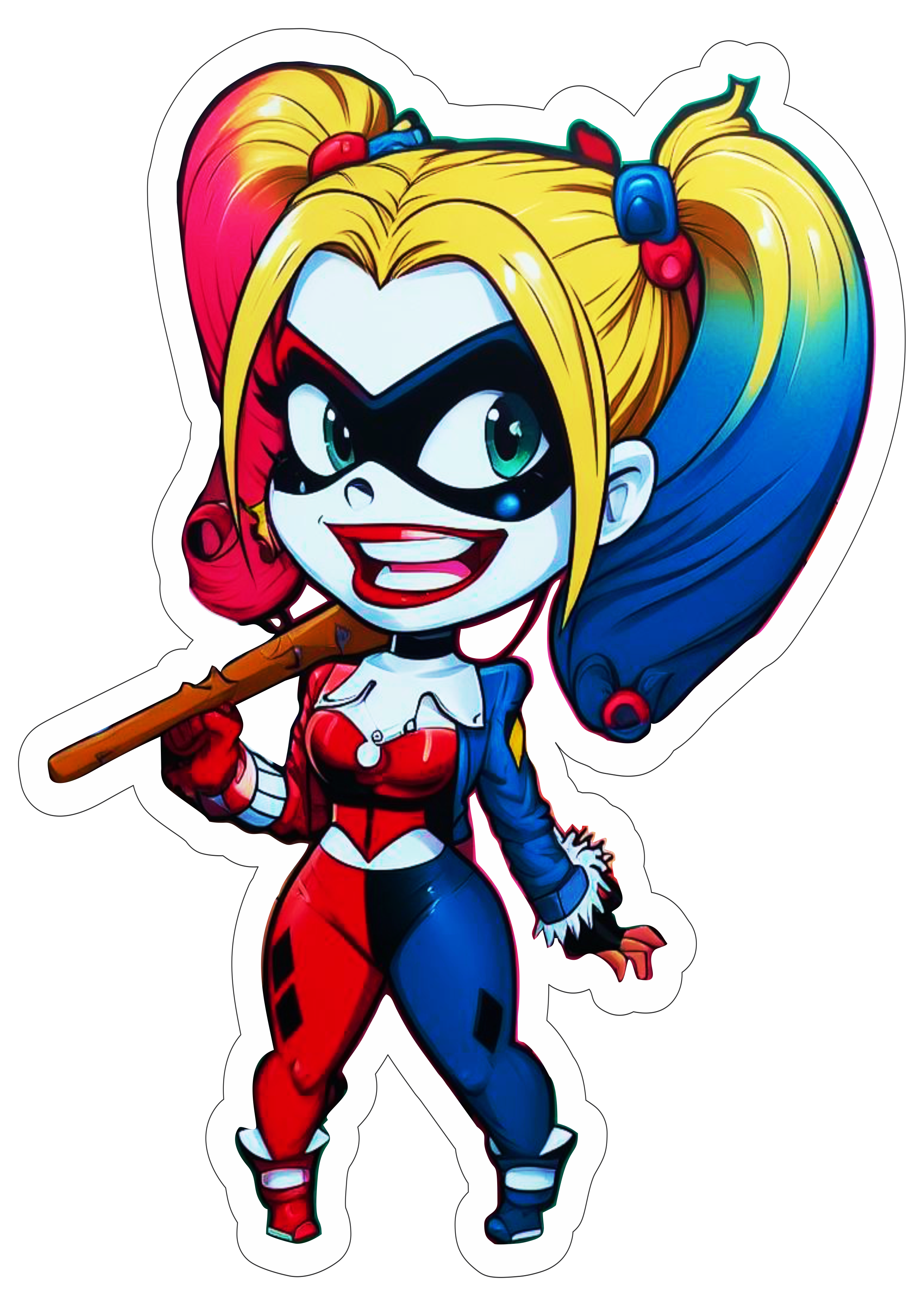 Arlequina Harley Quinn com martelo ilustração fundo transparente png