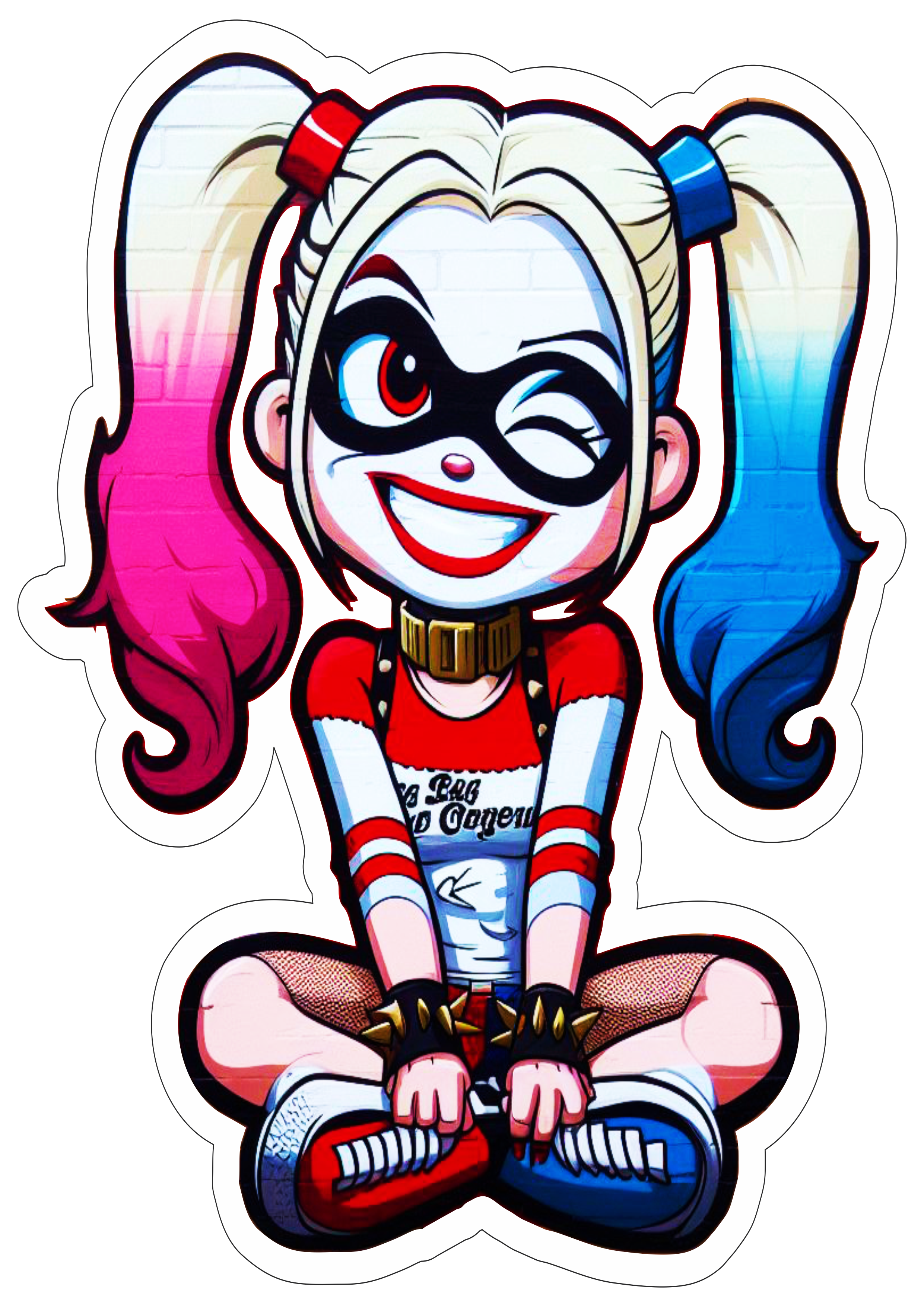 Arlequina Harley Quinn com martelo ilustração fundo transparente com contorno clipart vetor desenho png