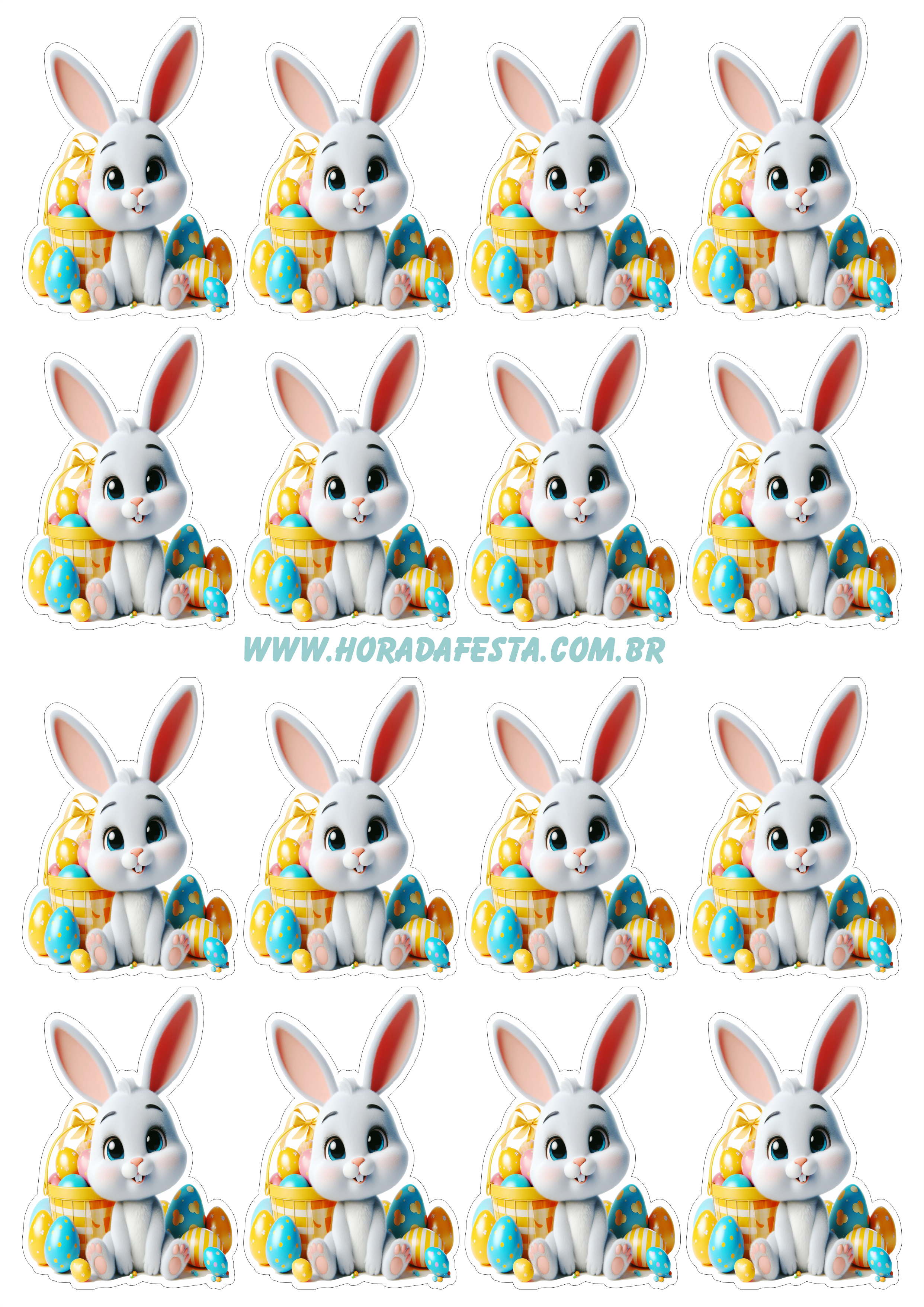 Feliz páscoa adesivos de coelhinhos fofinhos com contorno 16 imagens png