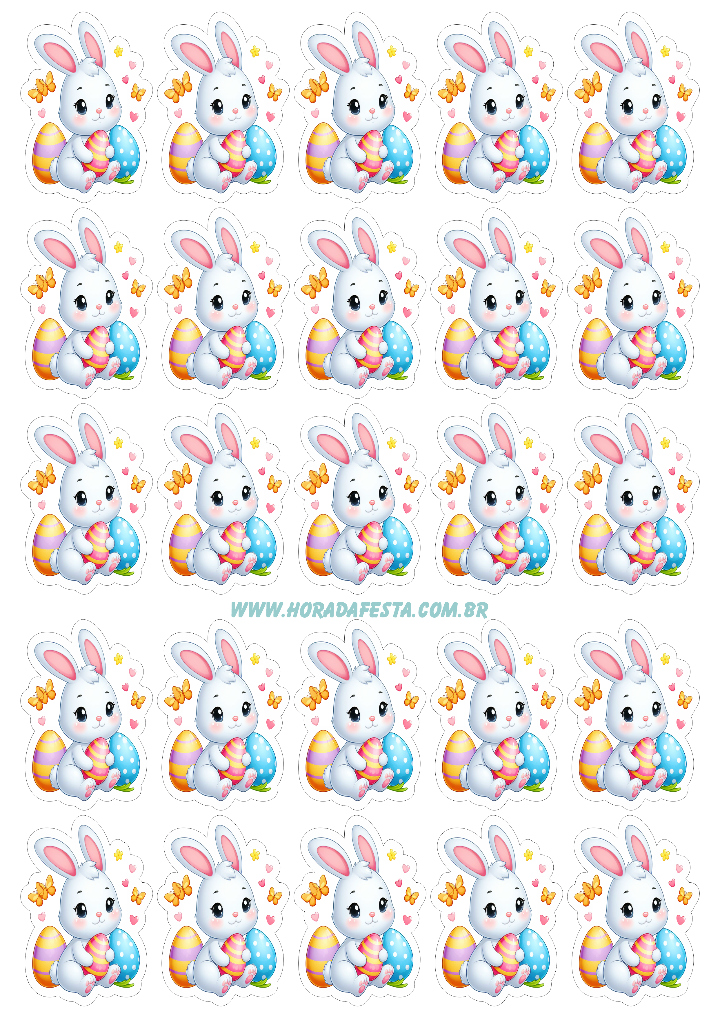 Feliz páscoa adesivos de coelhinhos fofinhos com contorno para recorte 25 imagens png