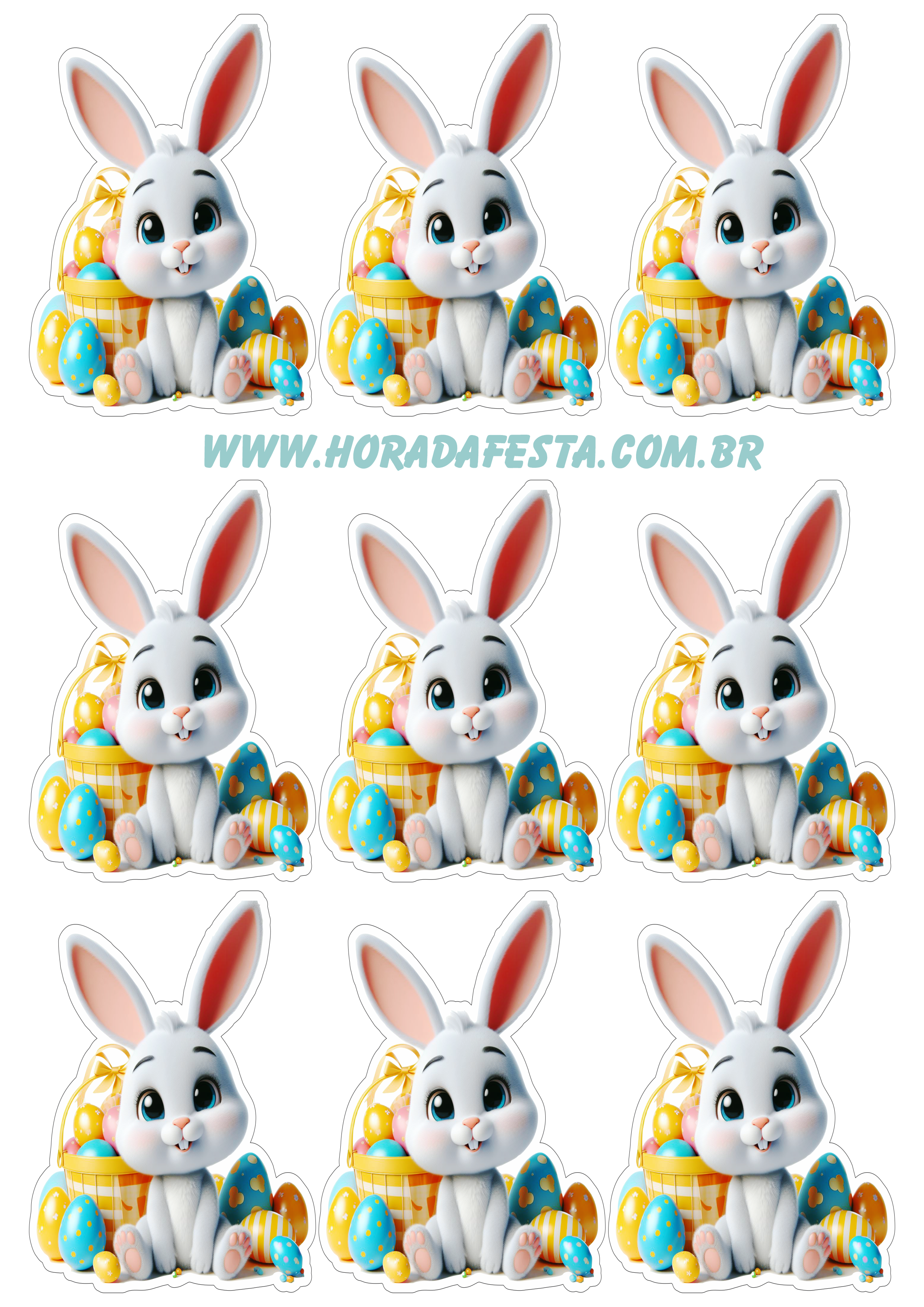 Feliz páscoa adesivos de coelhinhos fofinhos com contorno 9 imagens png