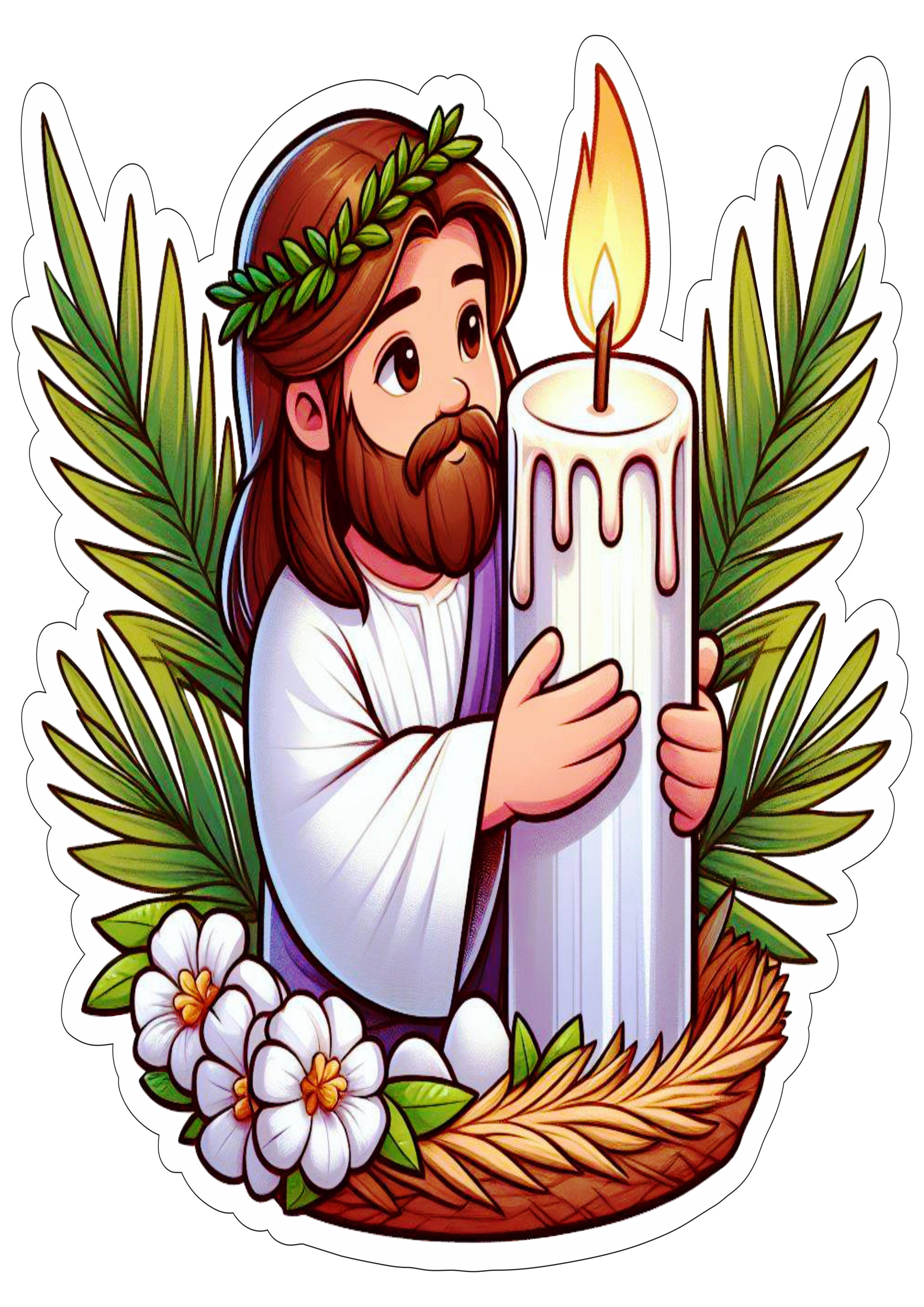Jesus Cristo semana santa símbolos da páscoa quaresma vela ramos desenho artes gráficas clipart png