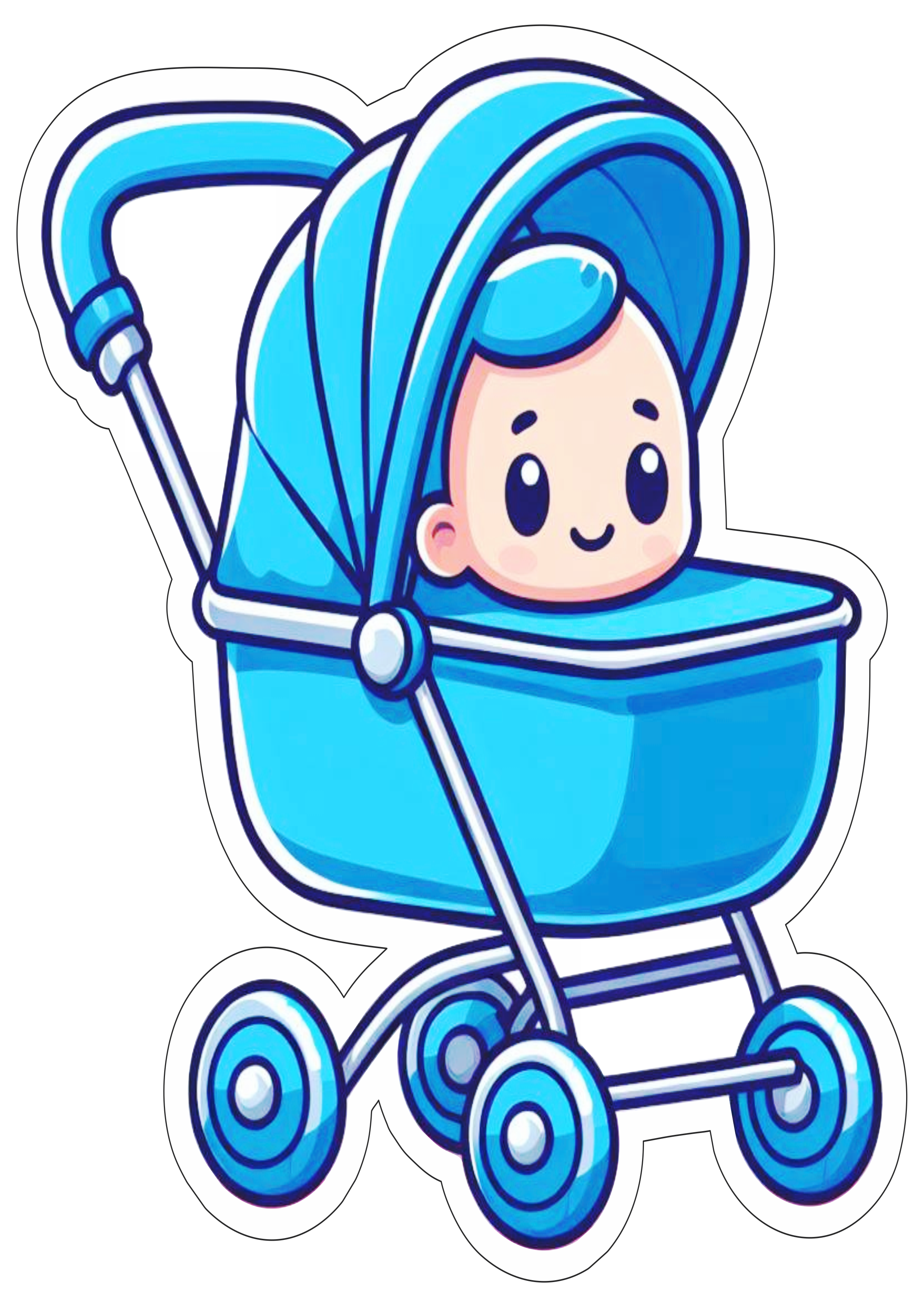 Carrinho de bebê azul desenho infantil fundo transparente com contorno vetor png