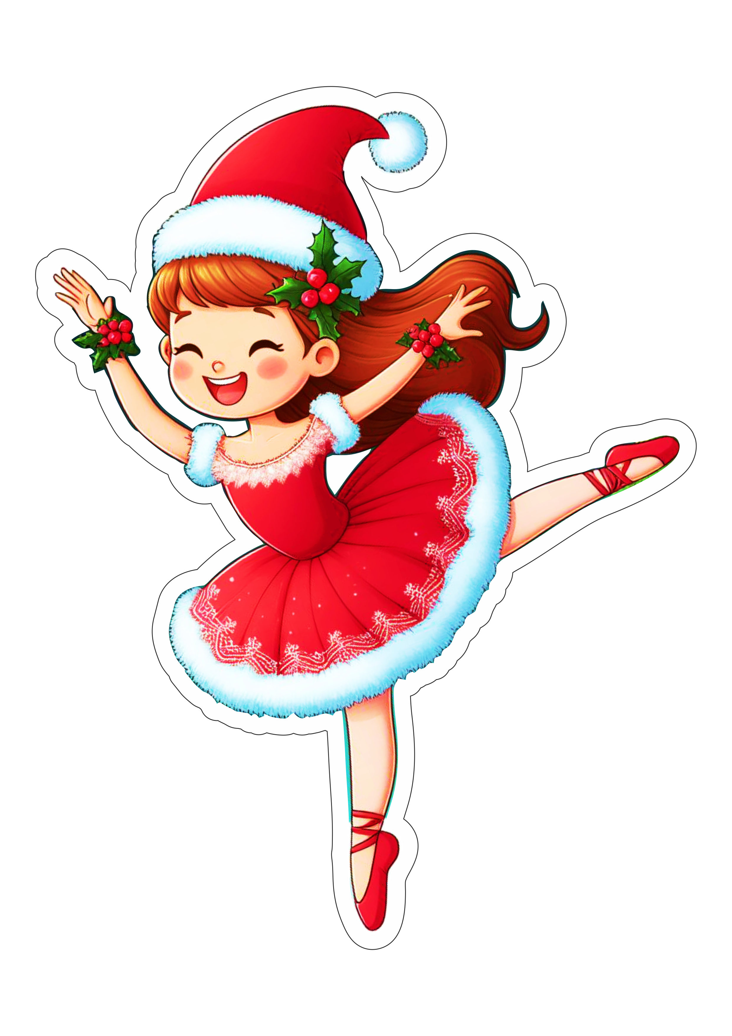 Bailarina com roupinha de natal decoração passos de dança png