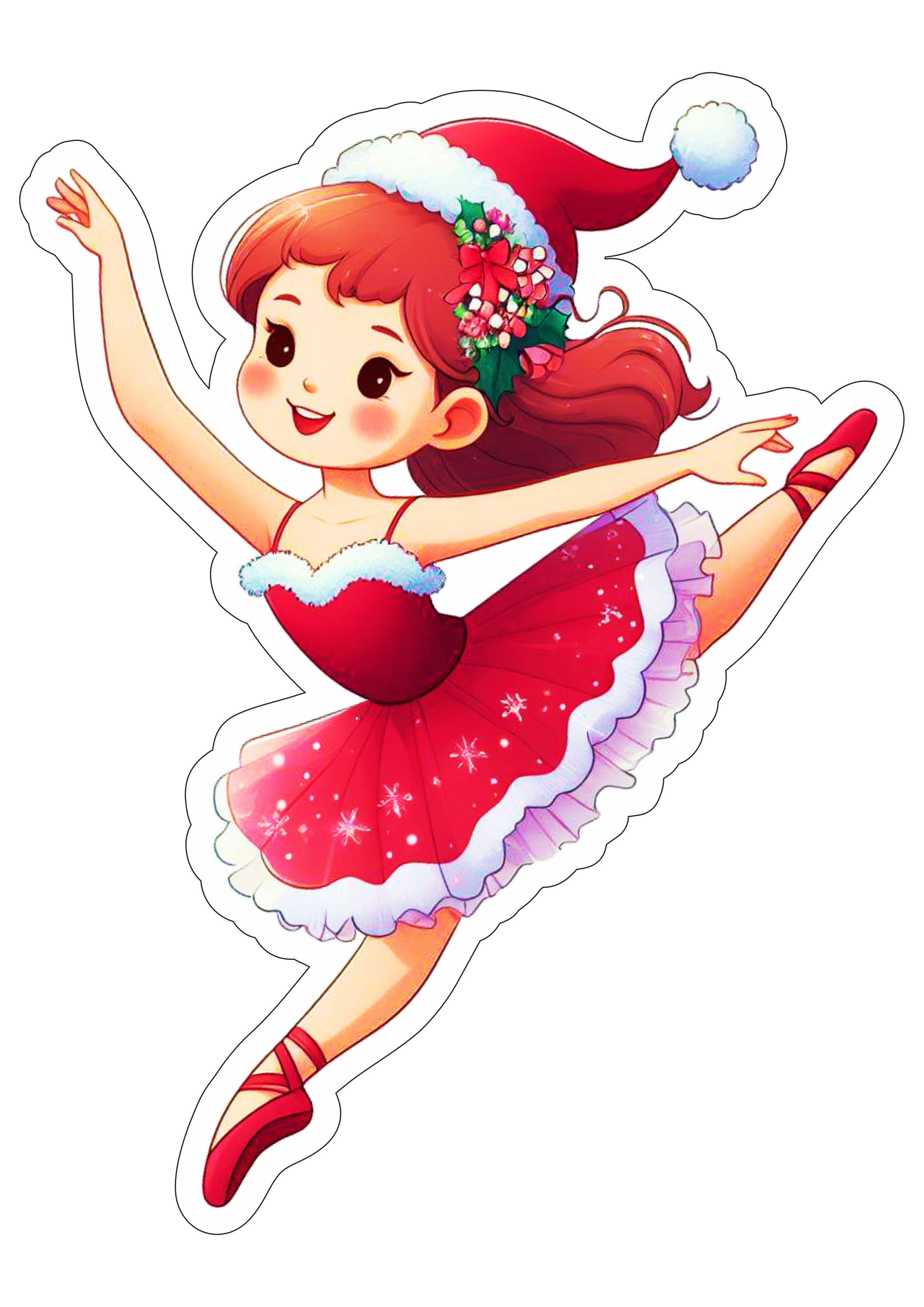 Bailarina com roupinha de natal menina de vestido decoração passos de dança fundo transparente com contorno clipart png