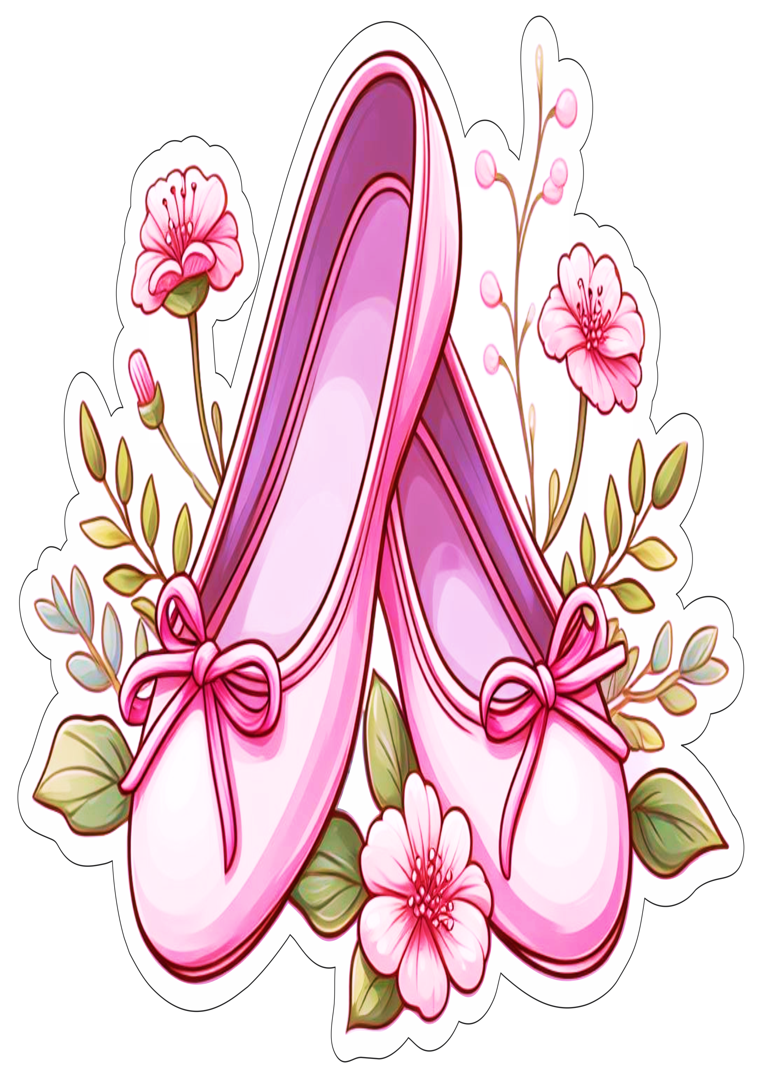 Sapatilha de bailarina rosa com flores png