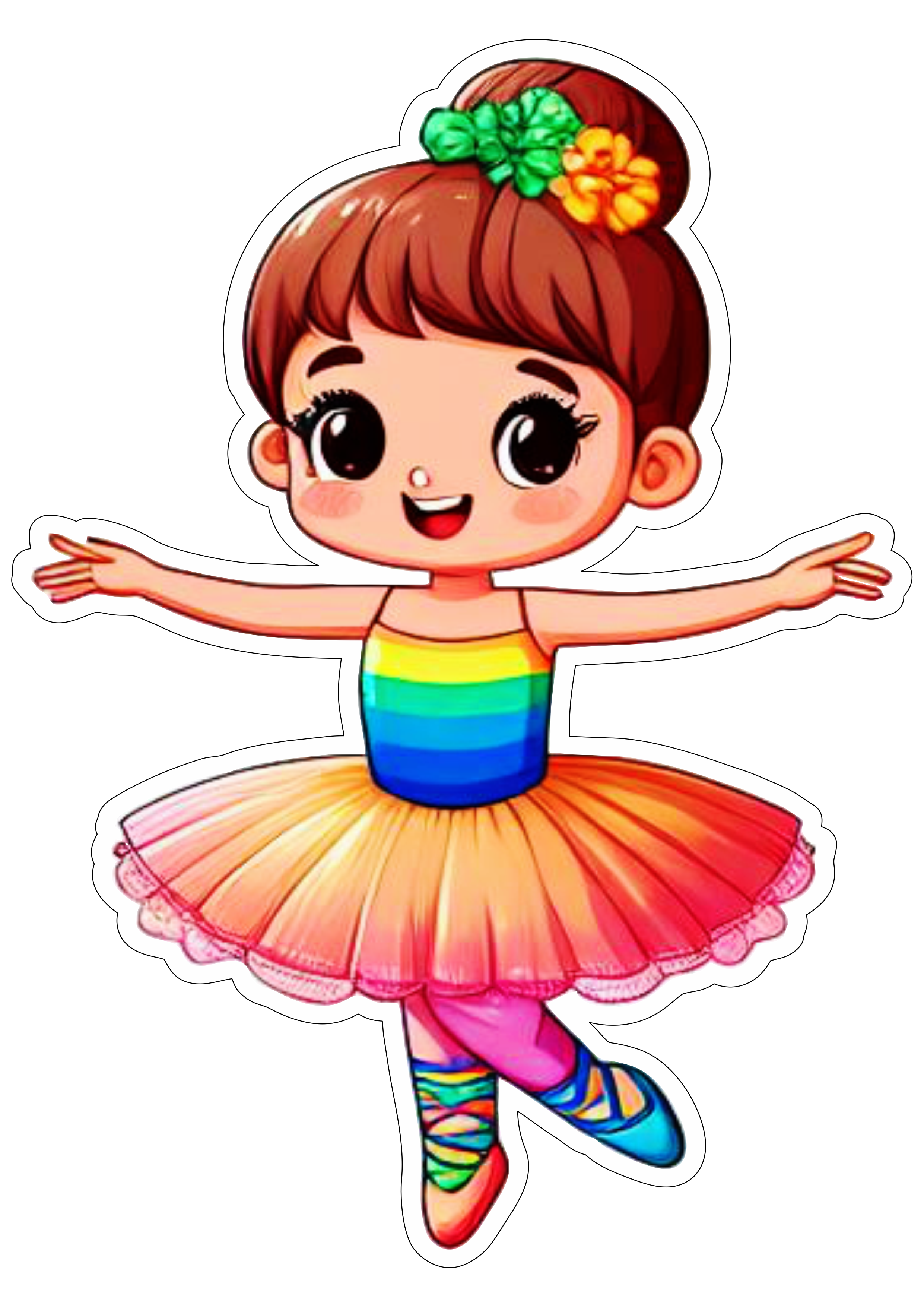 Bailarina colorida arco-íris ilustração fundo transparente com contorno png