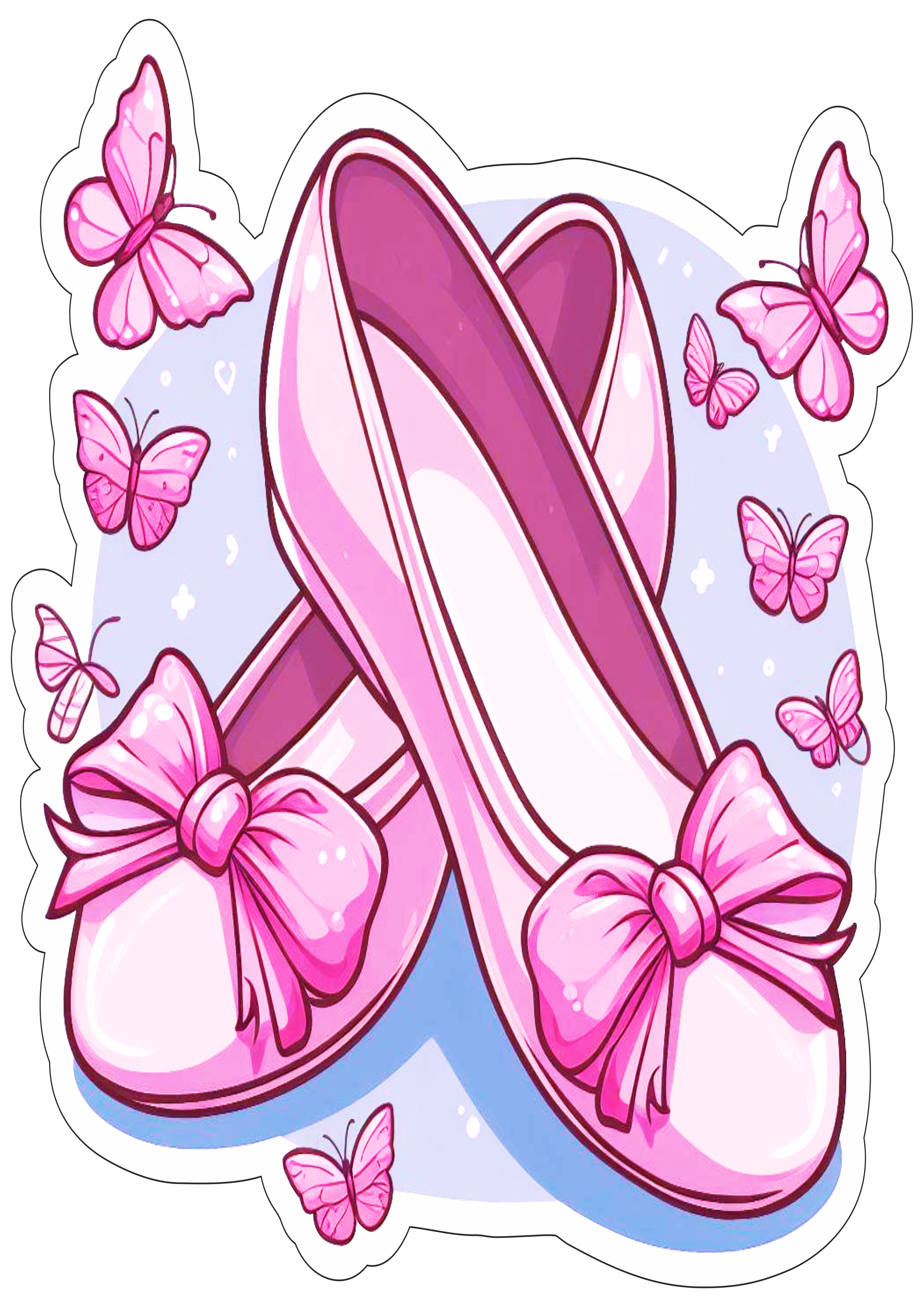 Sapatilha de bailarina rosa com lacinho e borboletas fundo transparente png