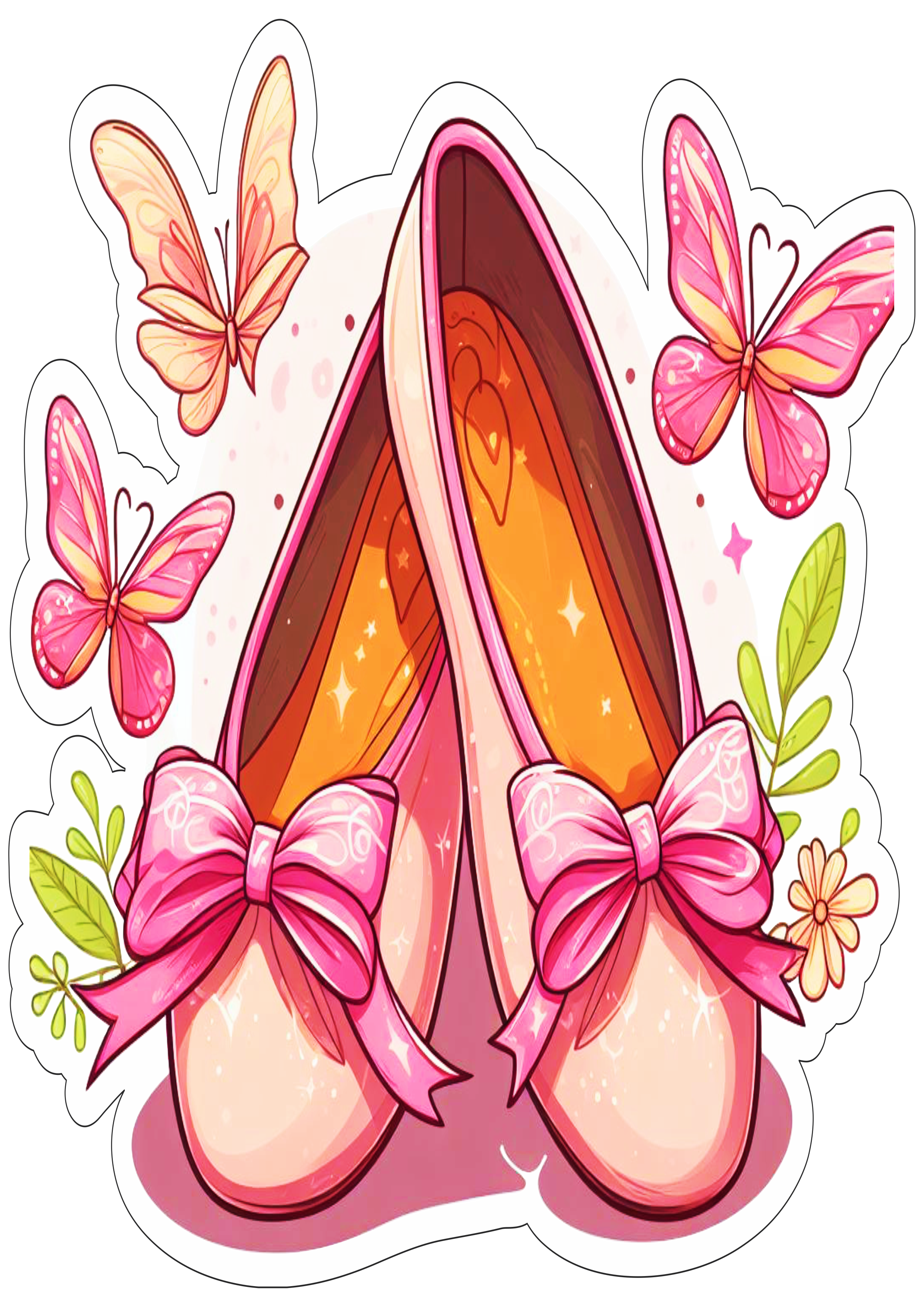 Sapatilha de bailarina rosa com lacinho e borboletas png