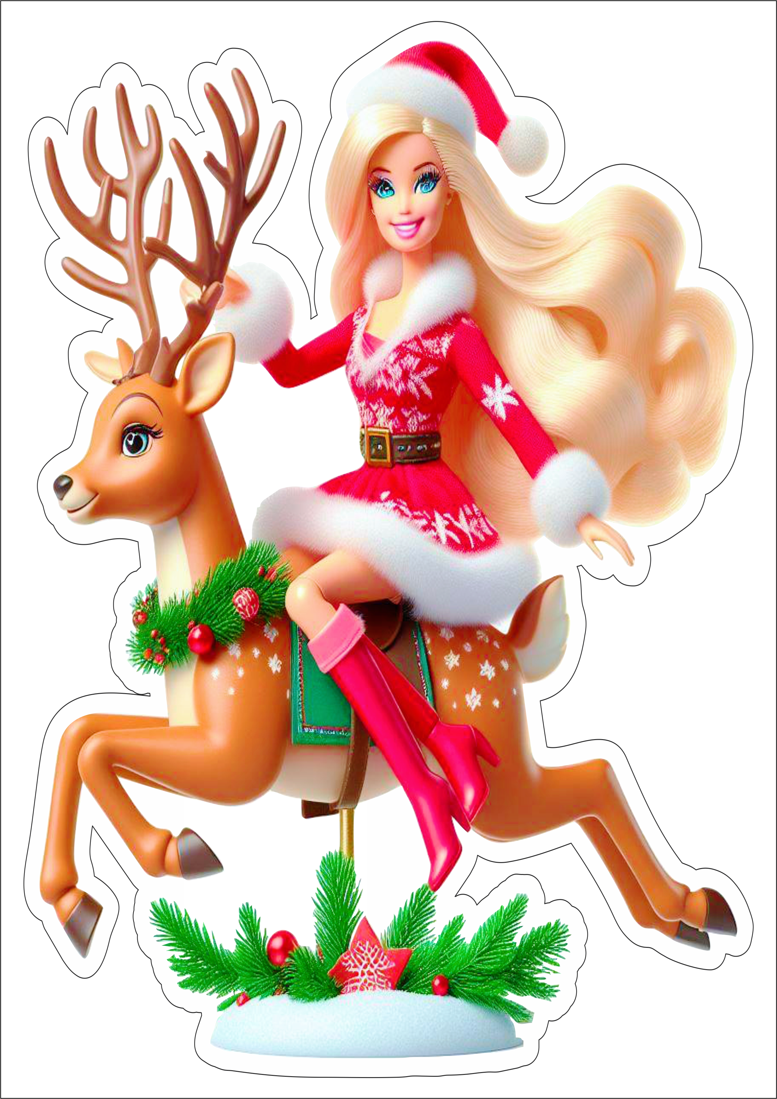 Feliz Natal Boneca Barbie montada em uma rena png