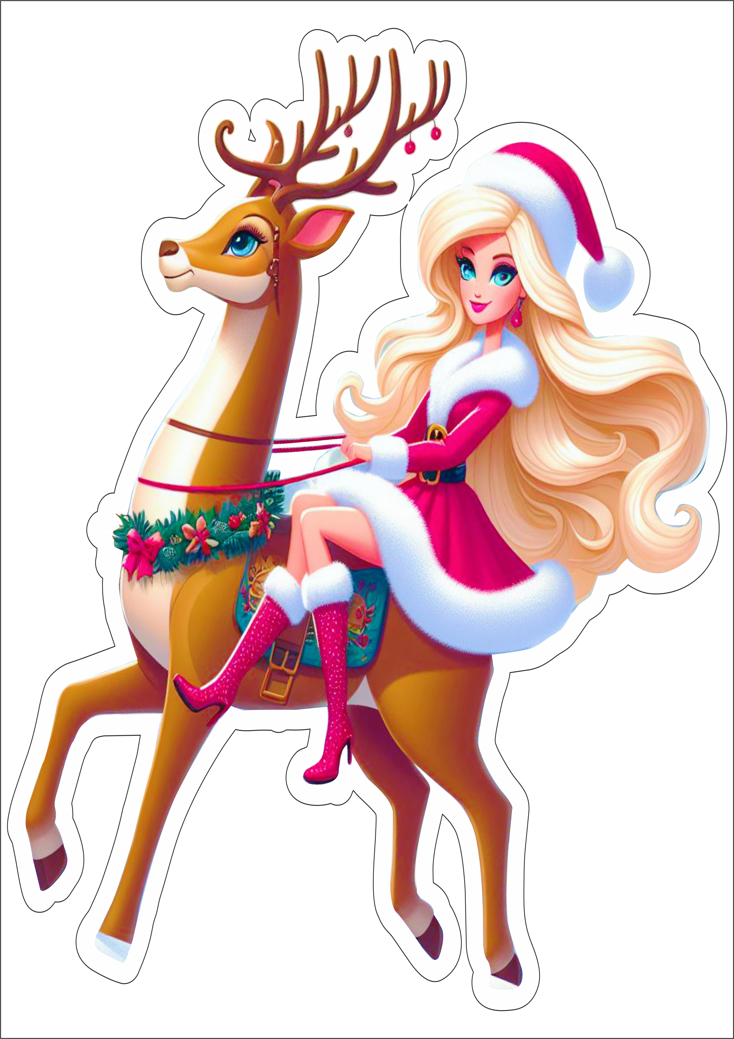 Feliz Natal Boneca Barbie montada em uma rena png ilustração