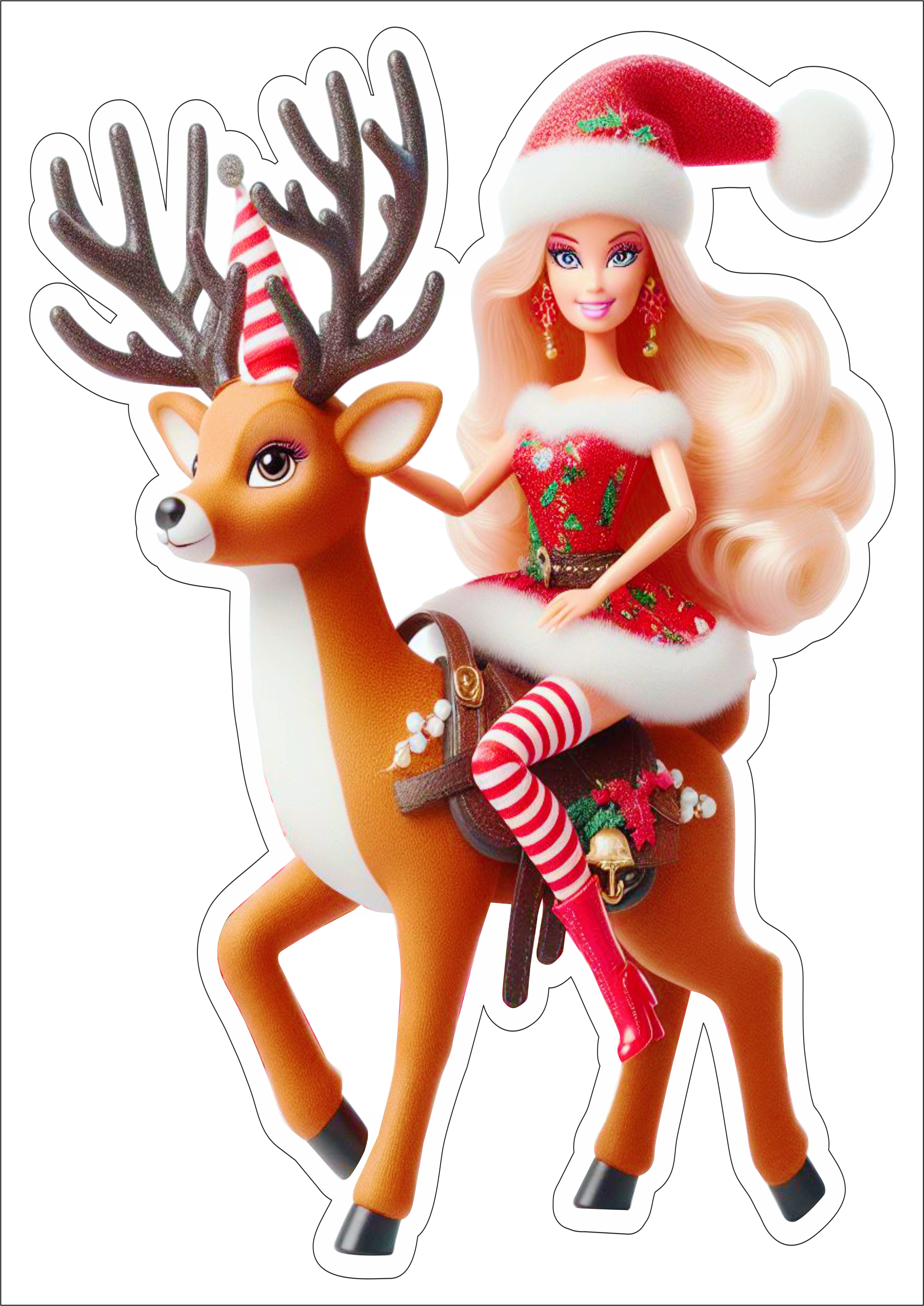Feliz Natal Boneca Barbie montada em uma rena png ilustração gorro do papai noel