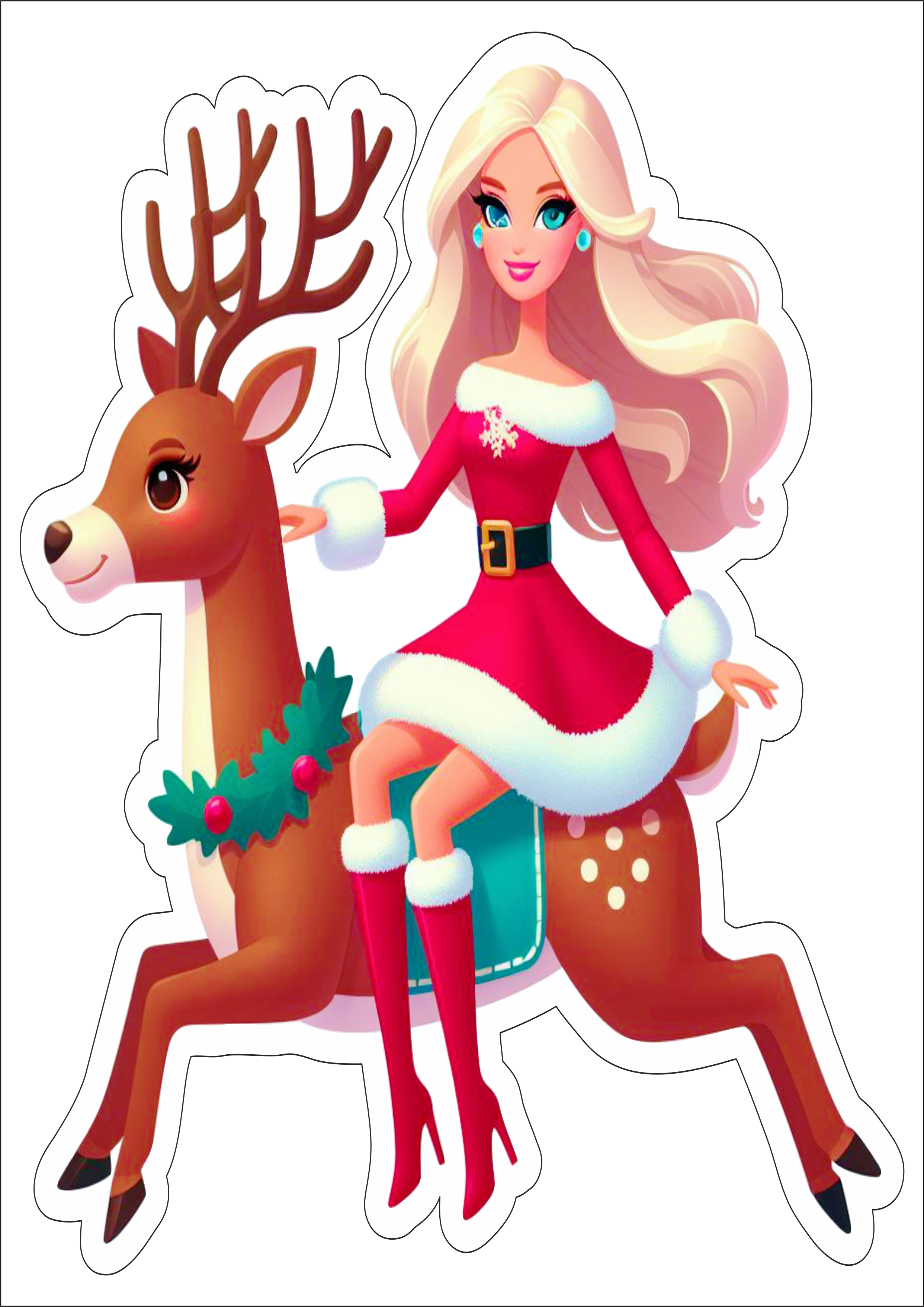 Feliz Natal Boneca Barbie montada em uma rena png ilustração cabelos longos