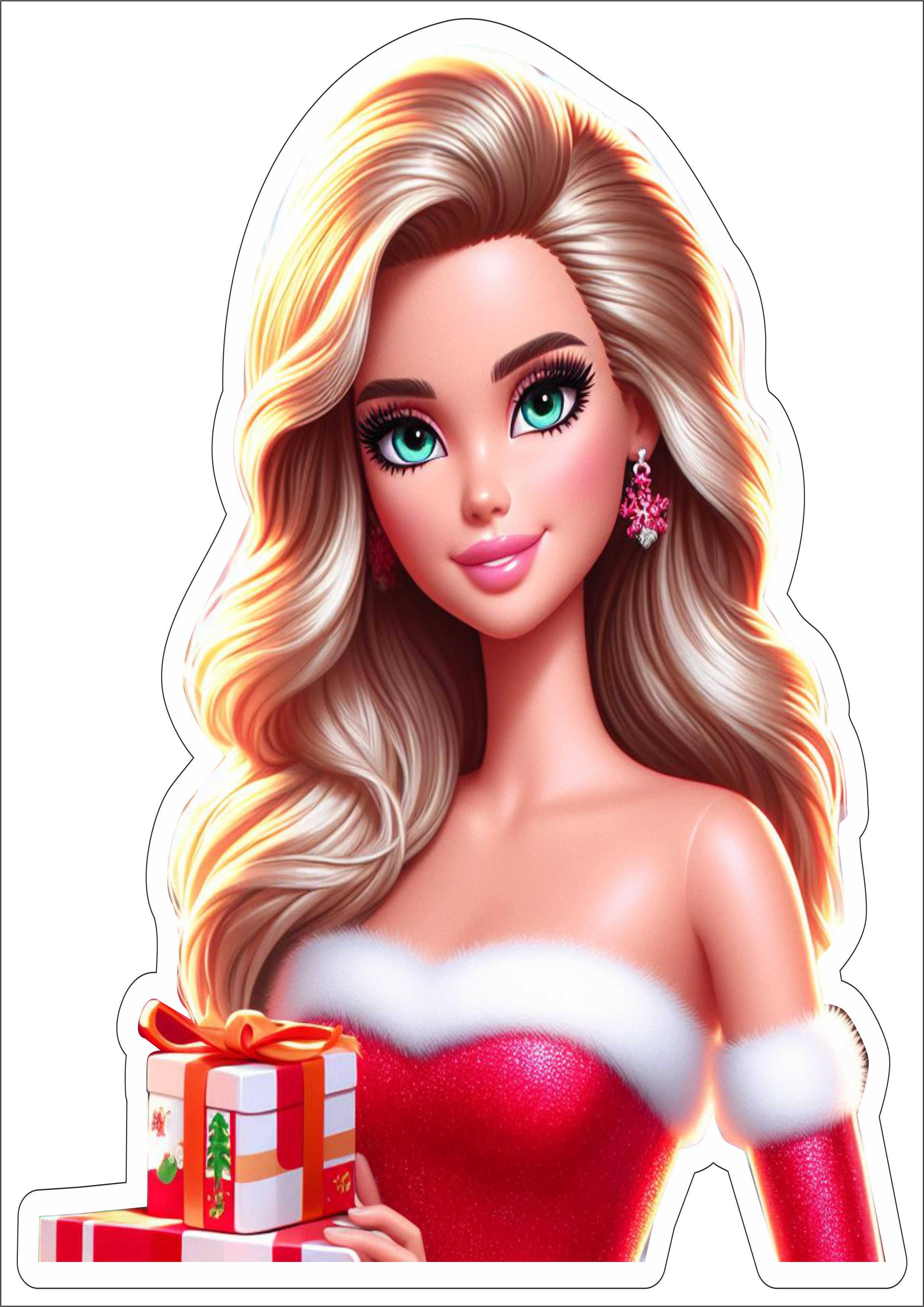 Barbie boneca com vestido vermelho de natal olhos verdes png