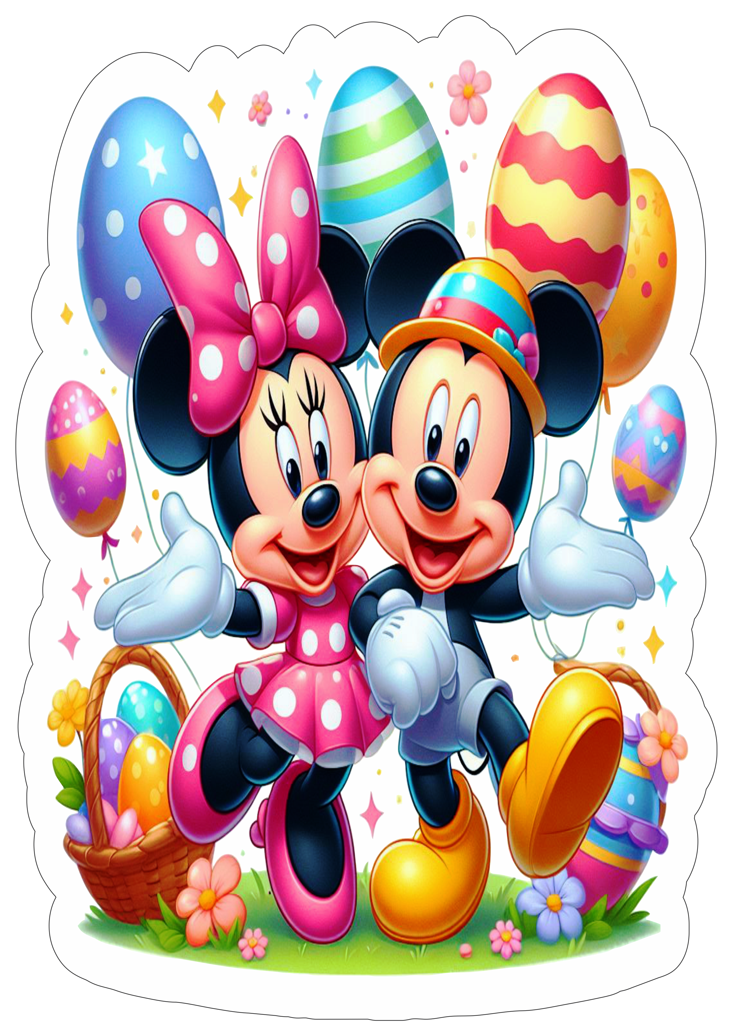 Mickey e Minnie especial de páscoa fundo transparente com contorno png