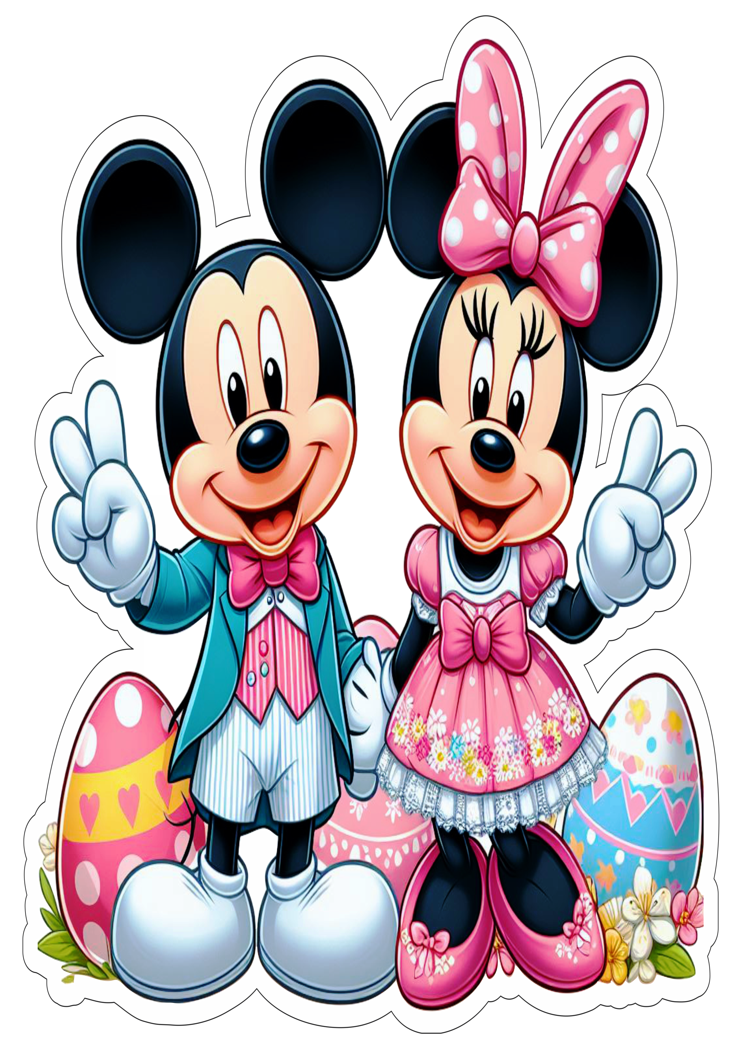 Mickey e Minnie especial de páscoa fundo transparente com contorno vetor png