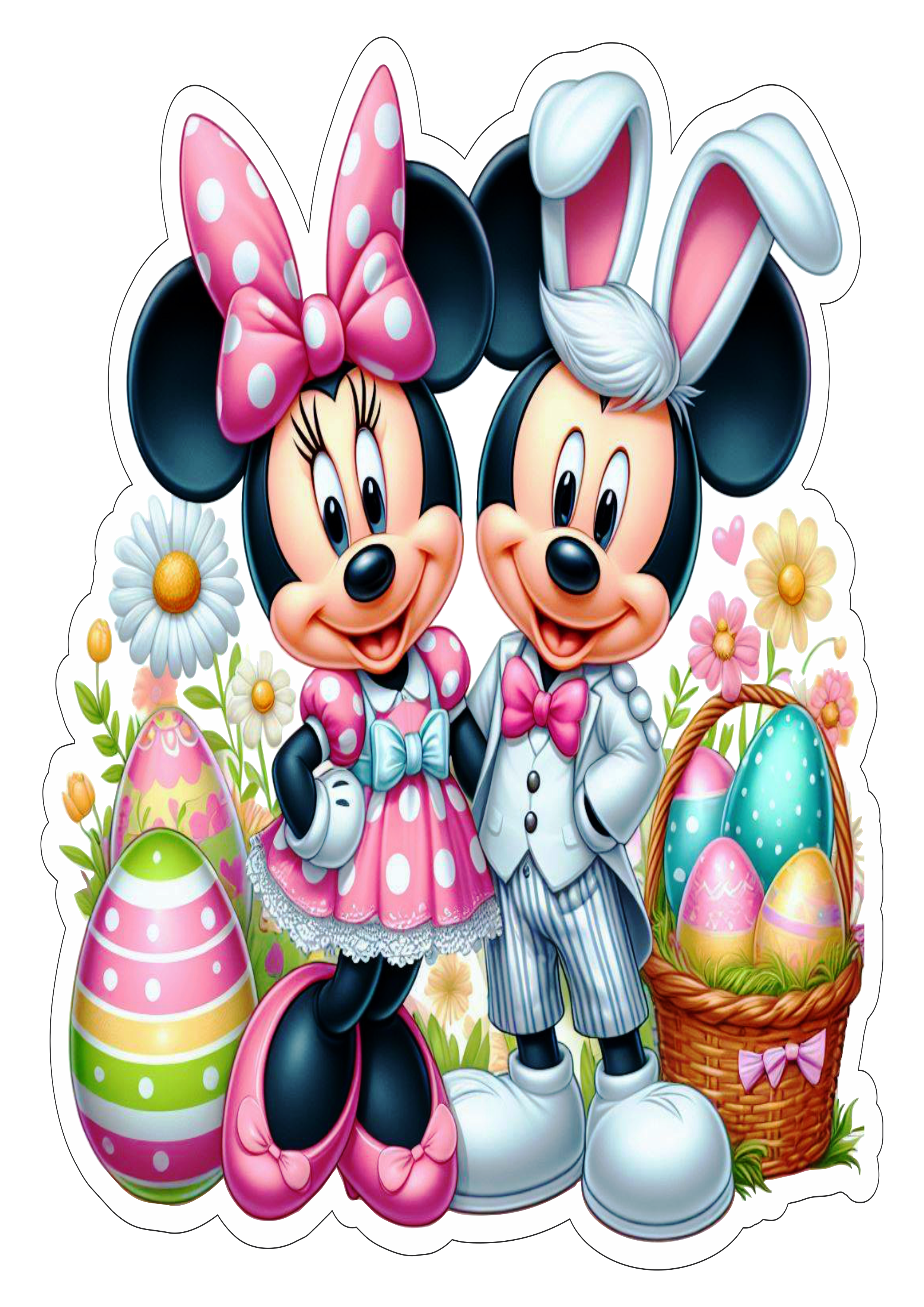 Mickey e Minnie especial de páscoa fundo transparente com contorno ilustração png