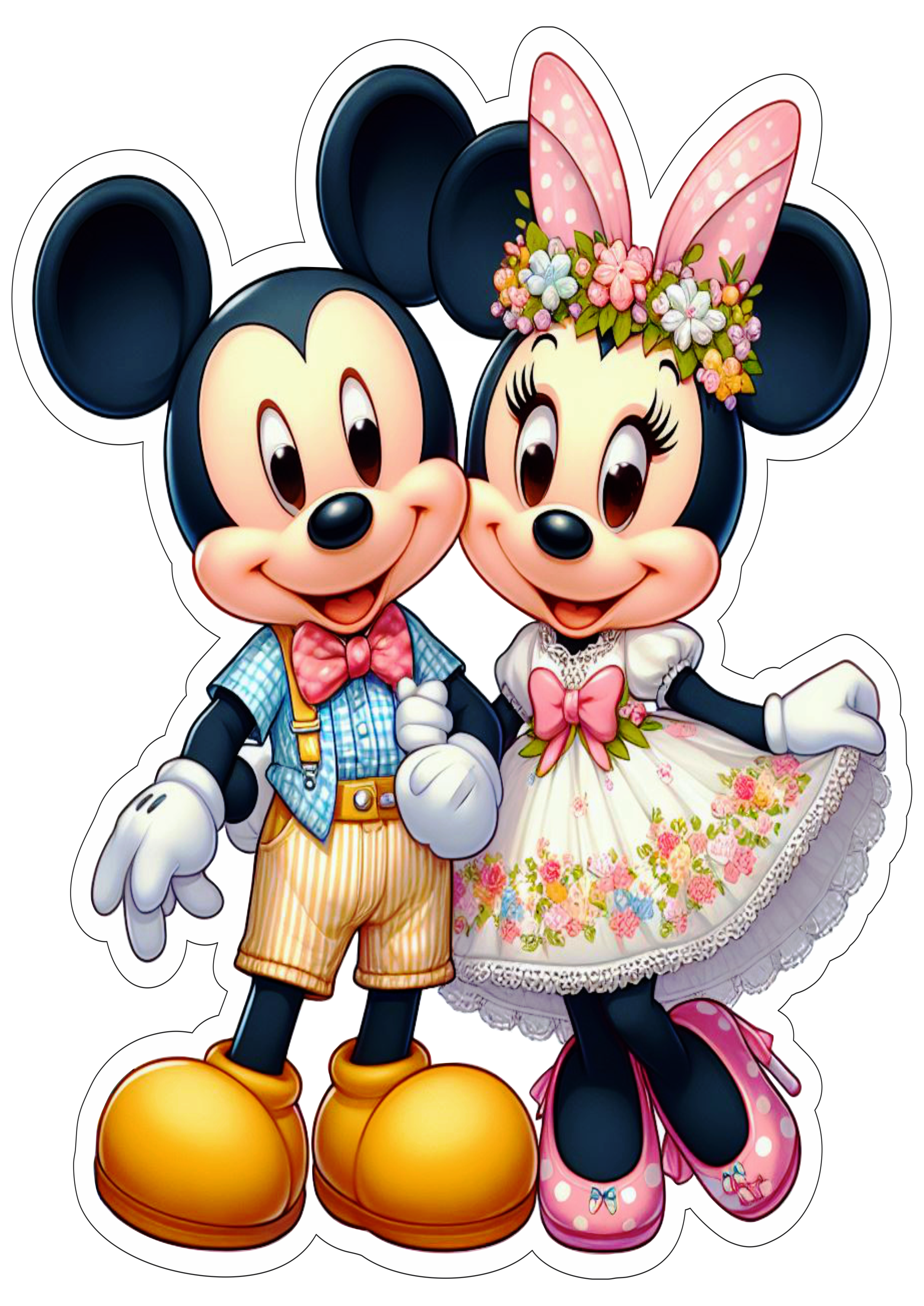 Mickey e Minnie especial de páscoa fundo transparente com contorno ilustração artes gráficas png