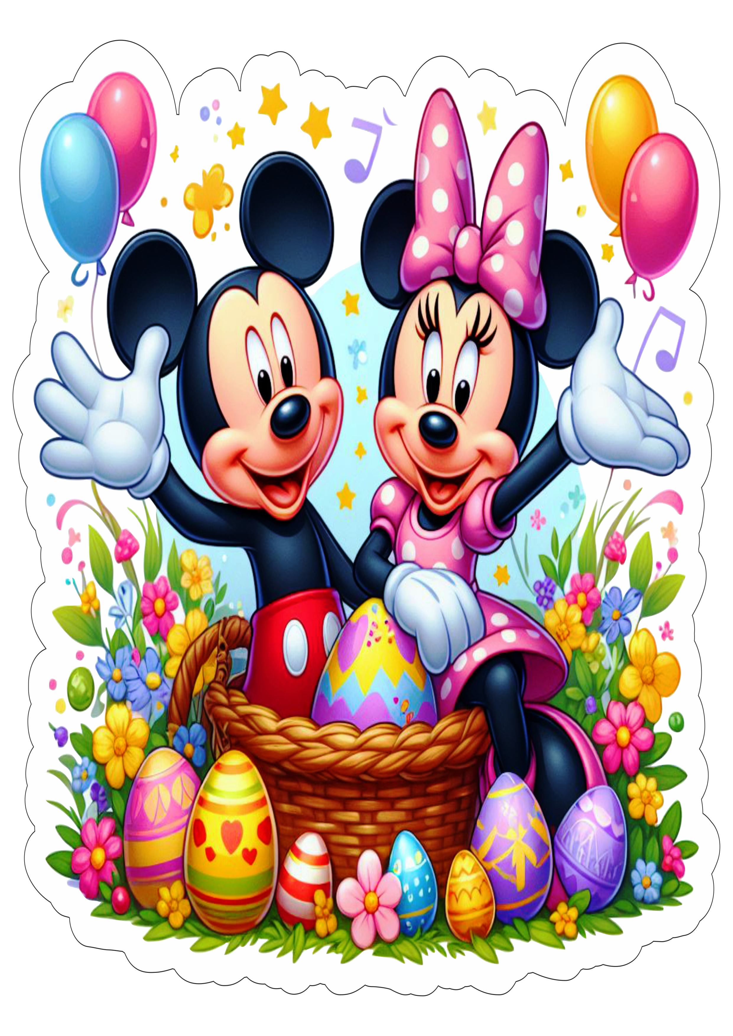 Mickey e Minnie especial de páscoa fundo transparente com contorno ilustração artes gráficas desenho png