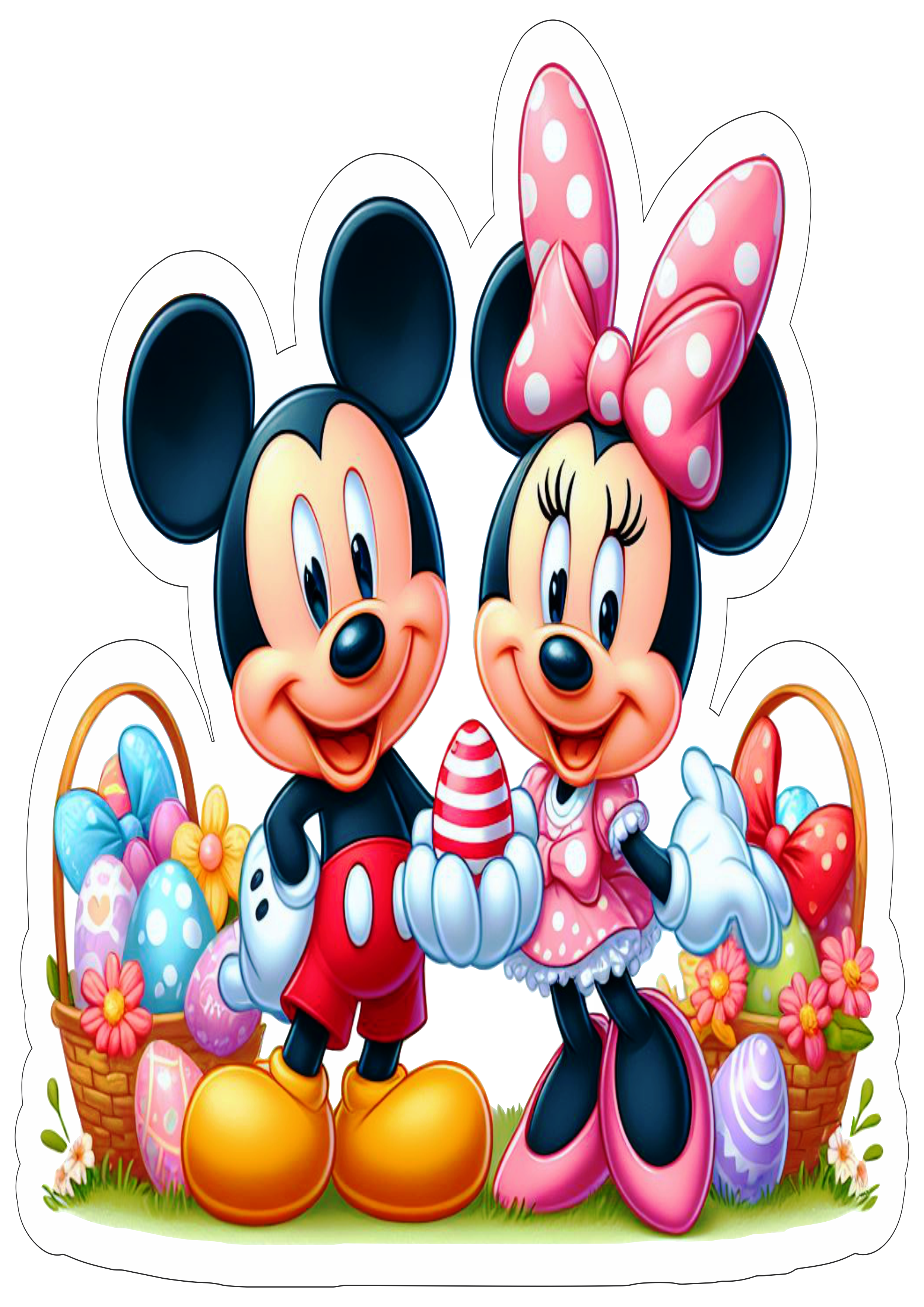 Mickey e Minnie especial de páscoa fundo transparente com contorno ilustração artes gráficas desenho infantil png
