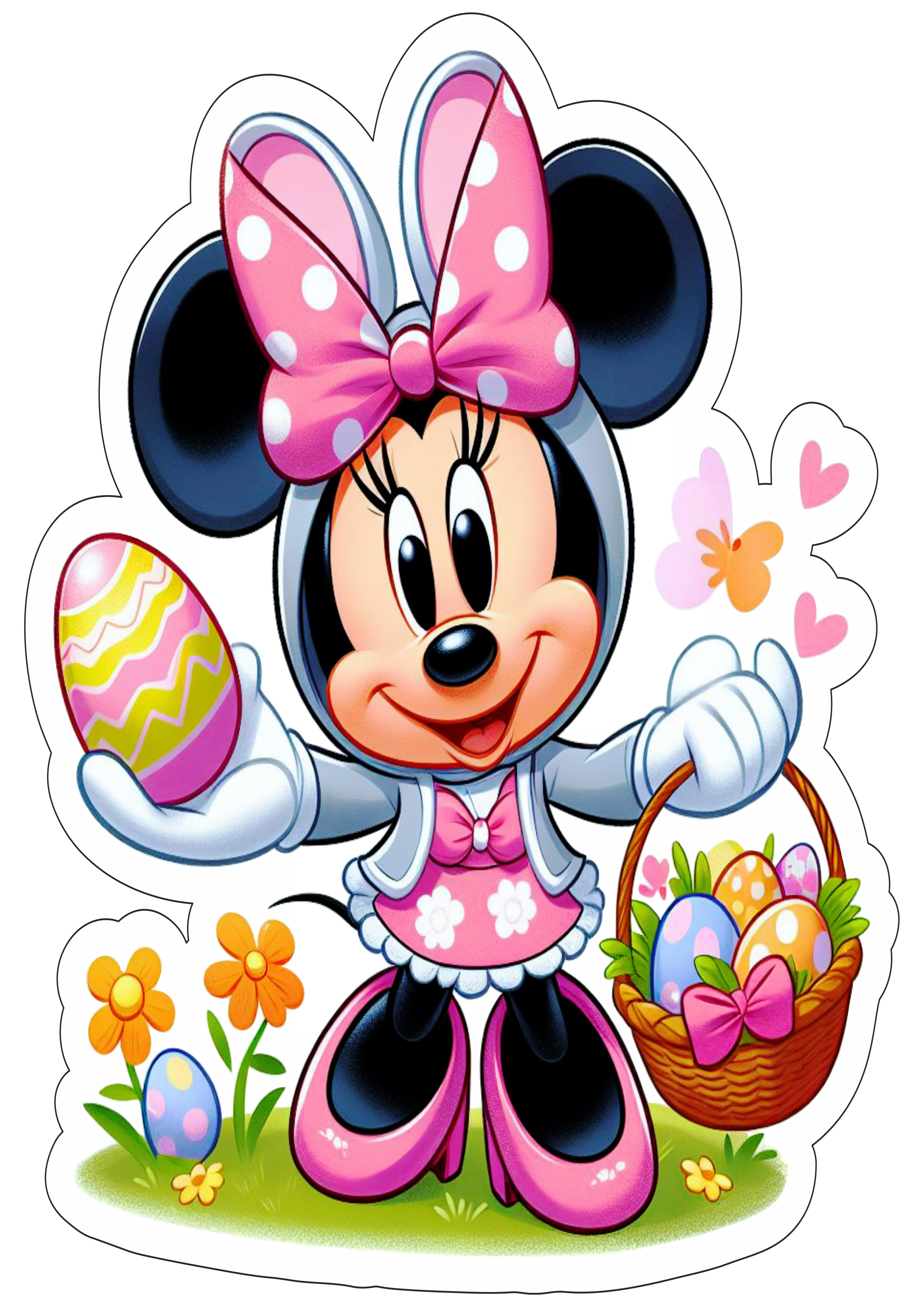 Desenho infantil Minnie decoração de páscoa imagem com fundo transparente ilustração cartoon ovos de chocolate png