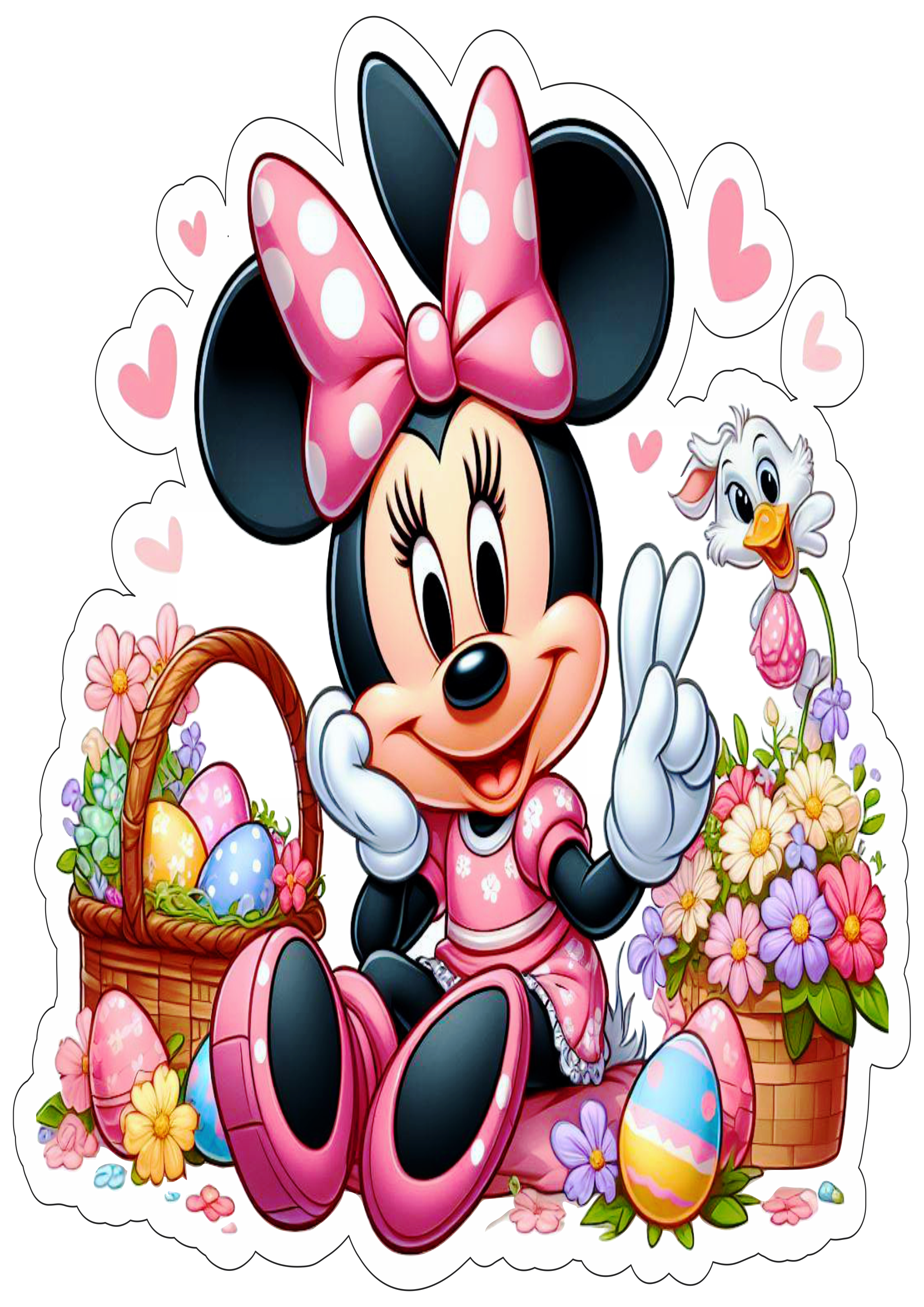 Desenho infantil Minnie decoração de páscoa imagem com fundo transparente ilustração cartoon ovos de chocolate flores png
