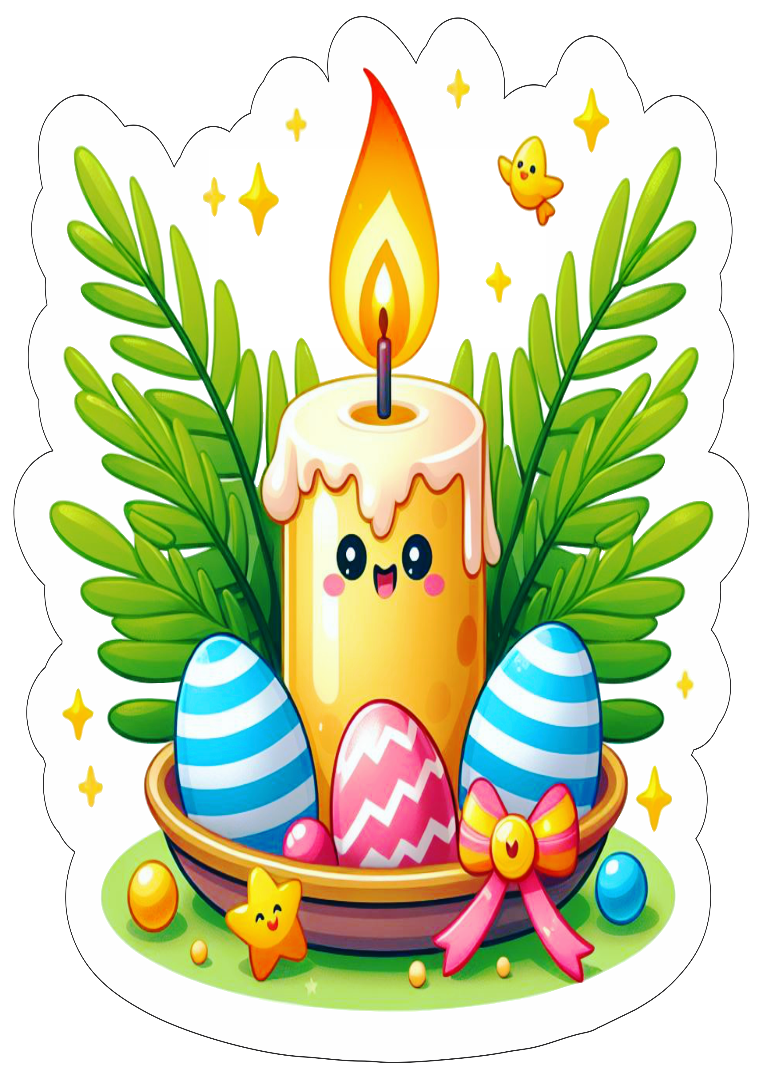 Símbolos da páscoa desenho vela colorida ramos ovos de chocolate fundo transparente png