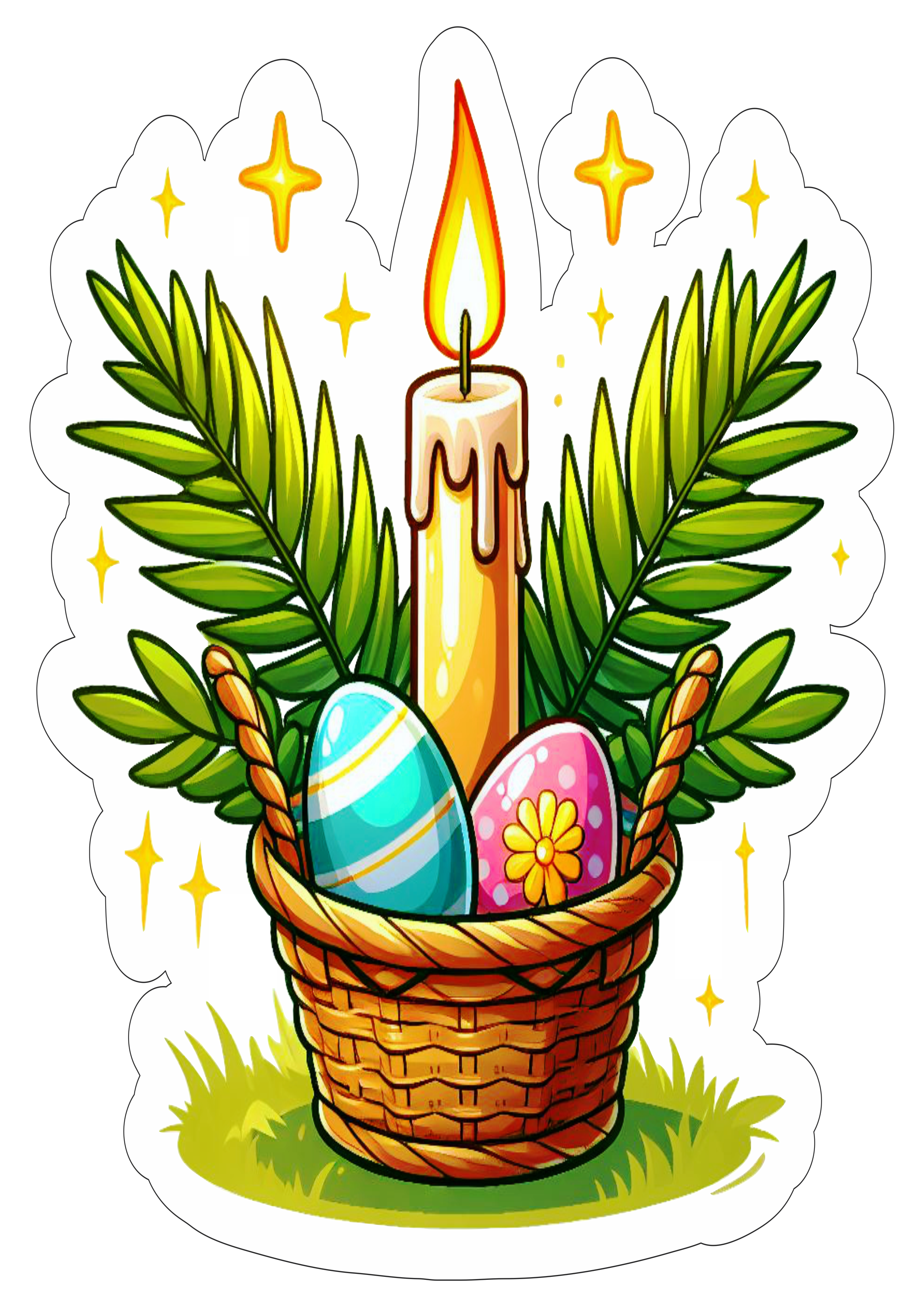 Símbolos da páscoa desenho vela colorida ramos fundo transparente artes gráficas ovos de chocolate png