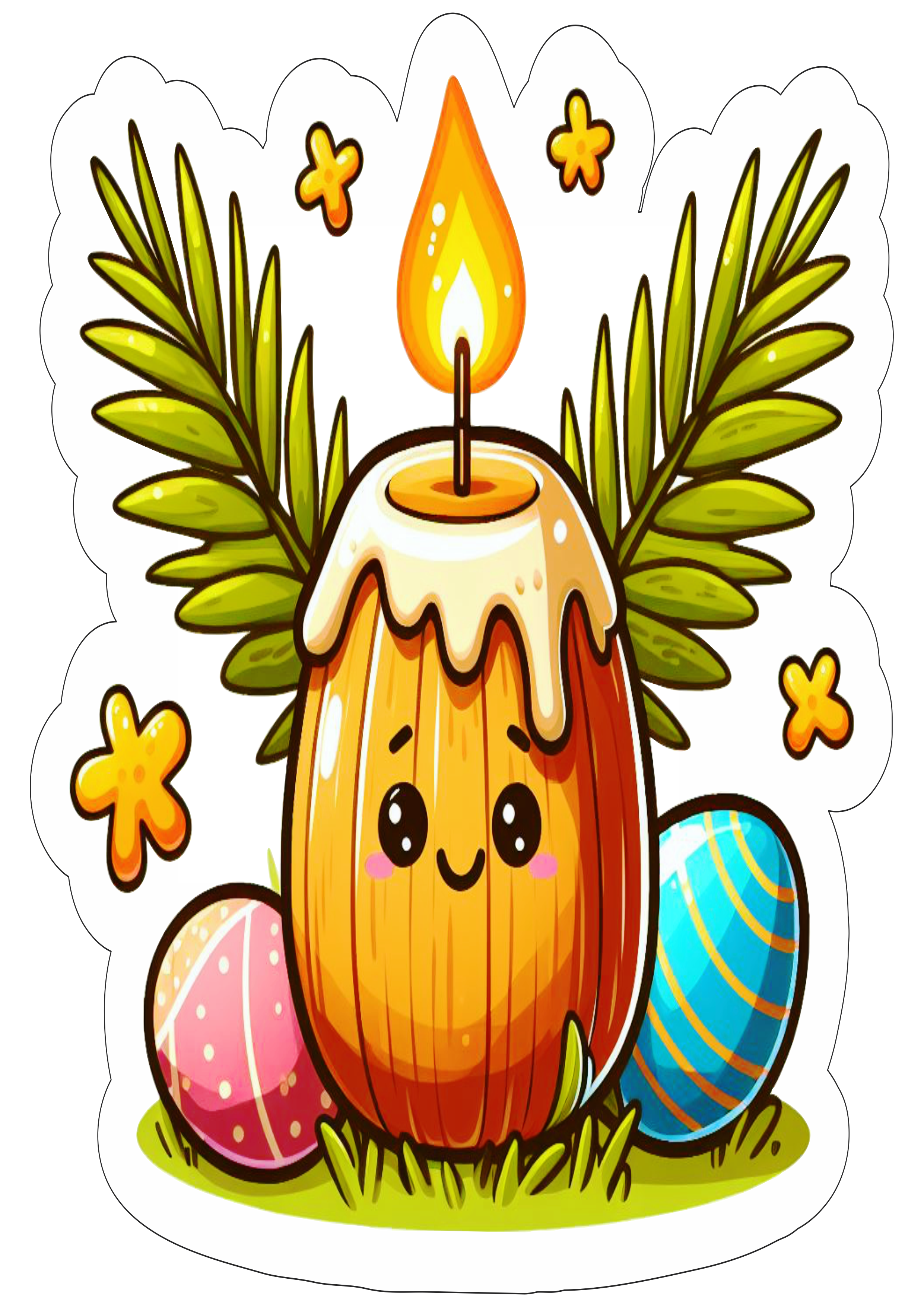 Símbolos da páscoa desenho vela colorida ramos fundo transparente com contorno artes gráficas ovos de chocolate free png