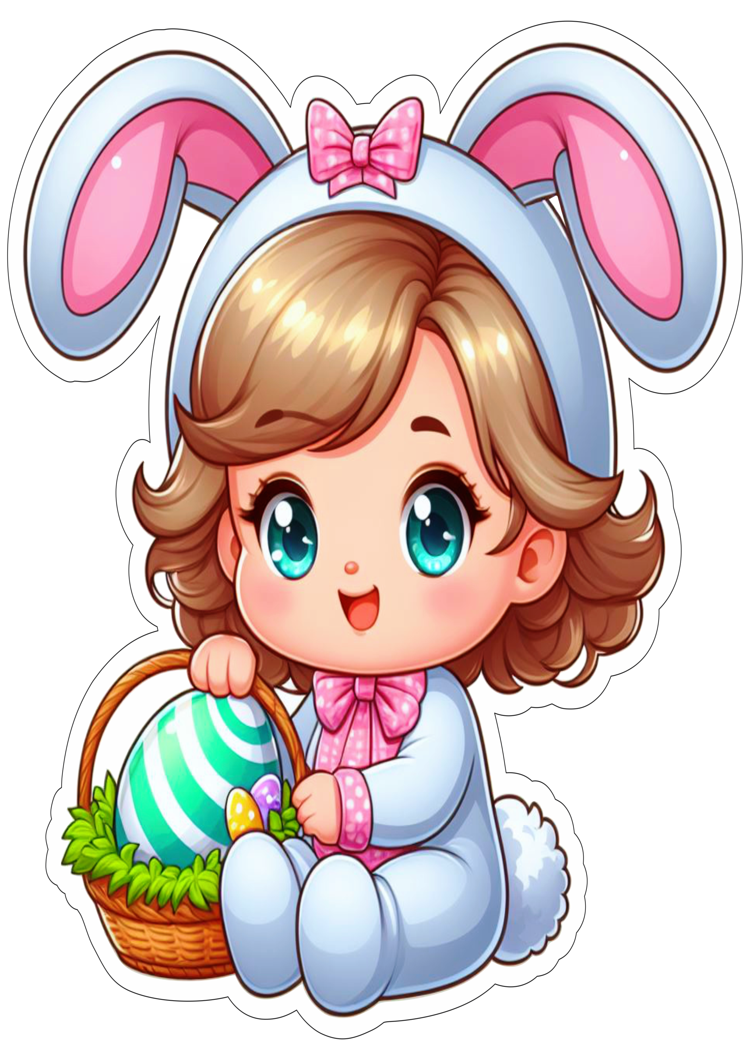 Páscoa menina com orelhas de coelhinho fundo transparente decoração de páscoa sticker ilustração png