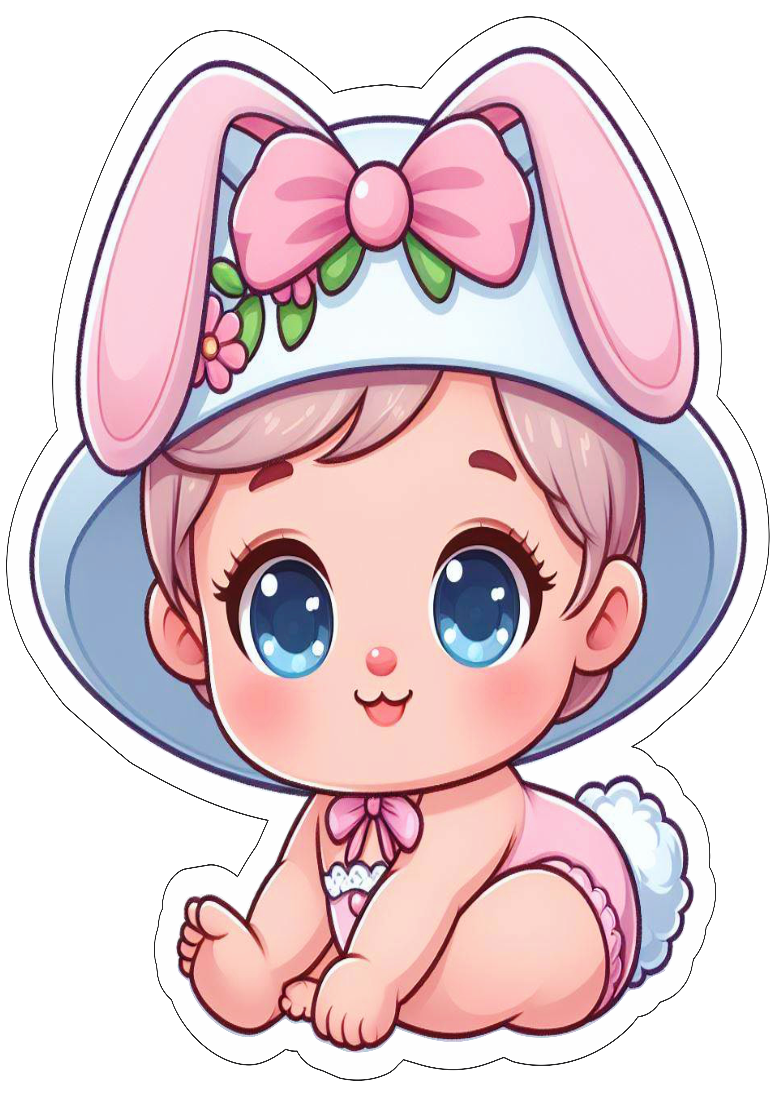 Páscoa menina com orelhas de coelhinho fundo transparente decoração de páscoa sticker ilustração bebezinha png