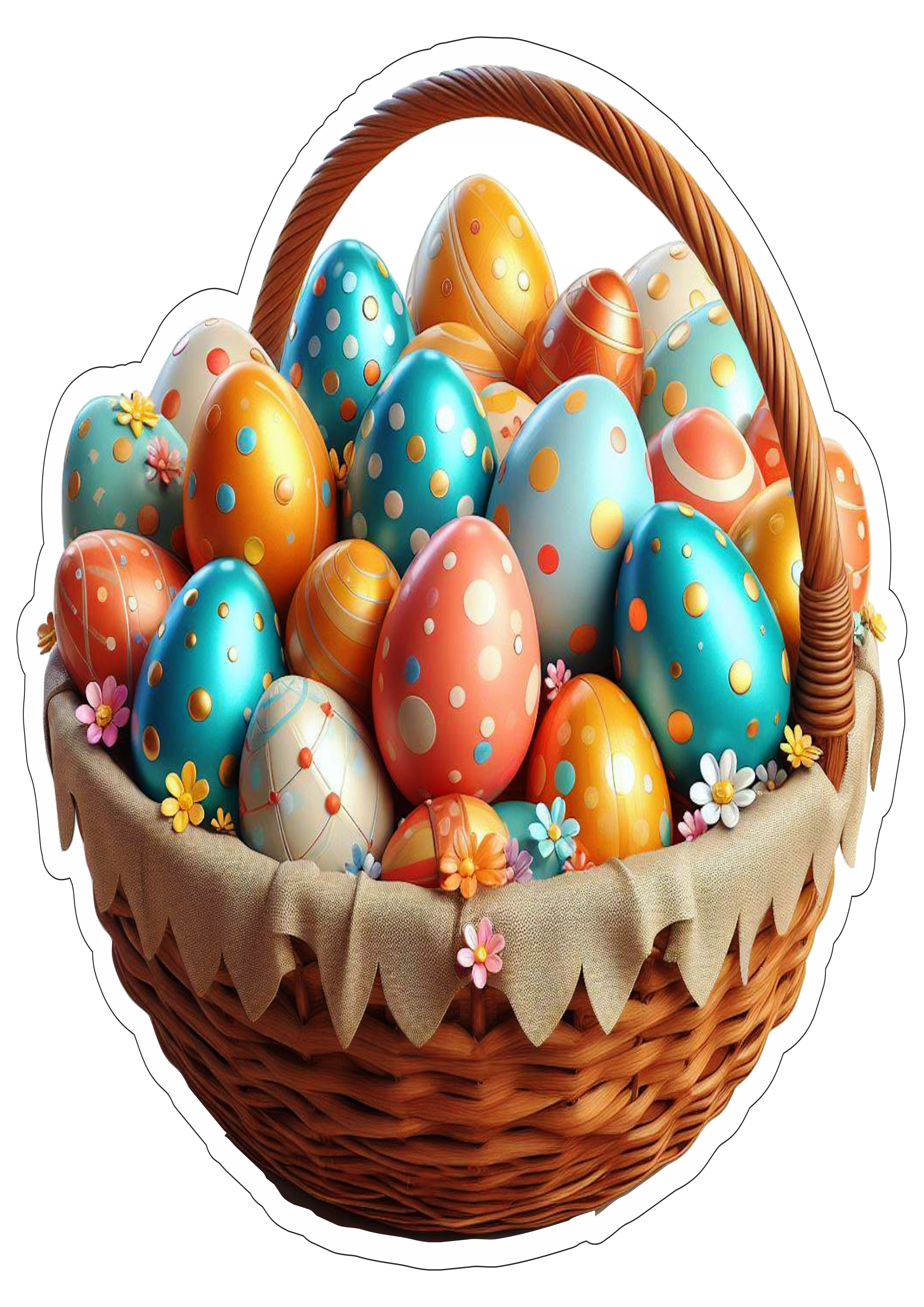 Cestinha de ovos de páscoa colorido decoração ilustração free fundo transparente png