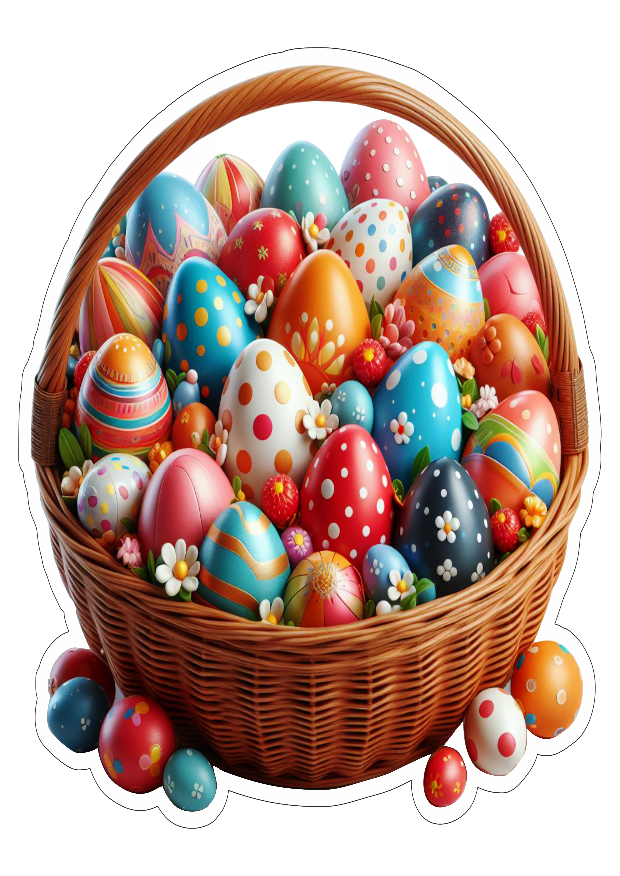 Cestinha de ovos de páscoa colorido decoração vetor clipart png