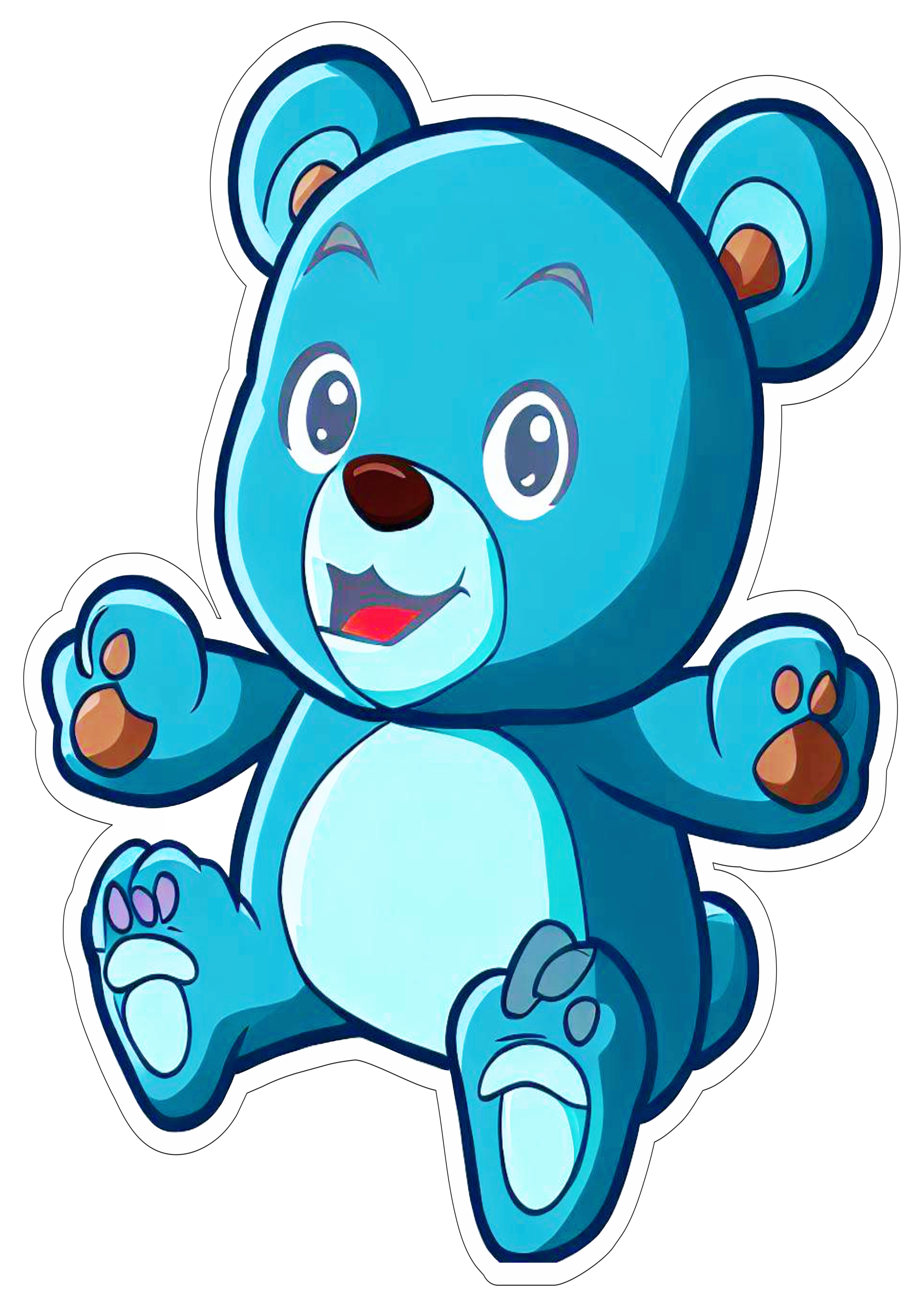 Ursinho de pelúcia azul png desenho infantil fundo transparente com contorno