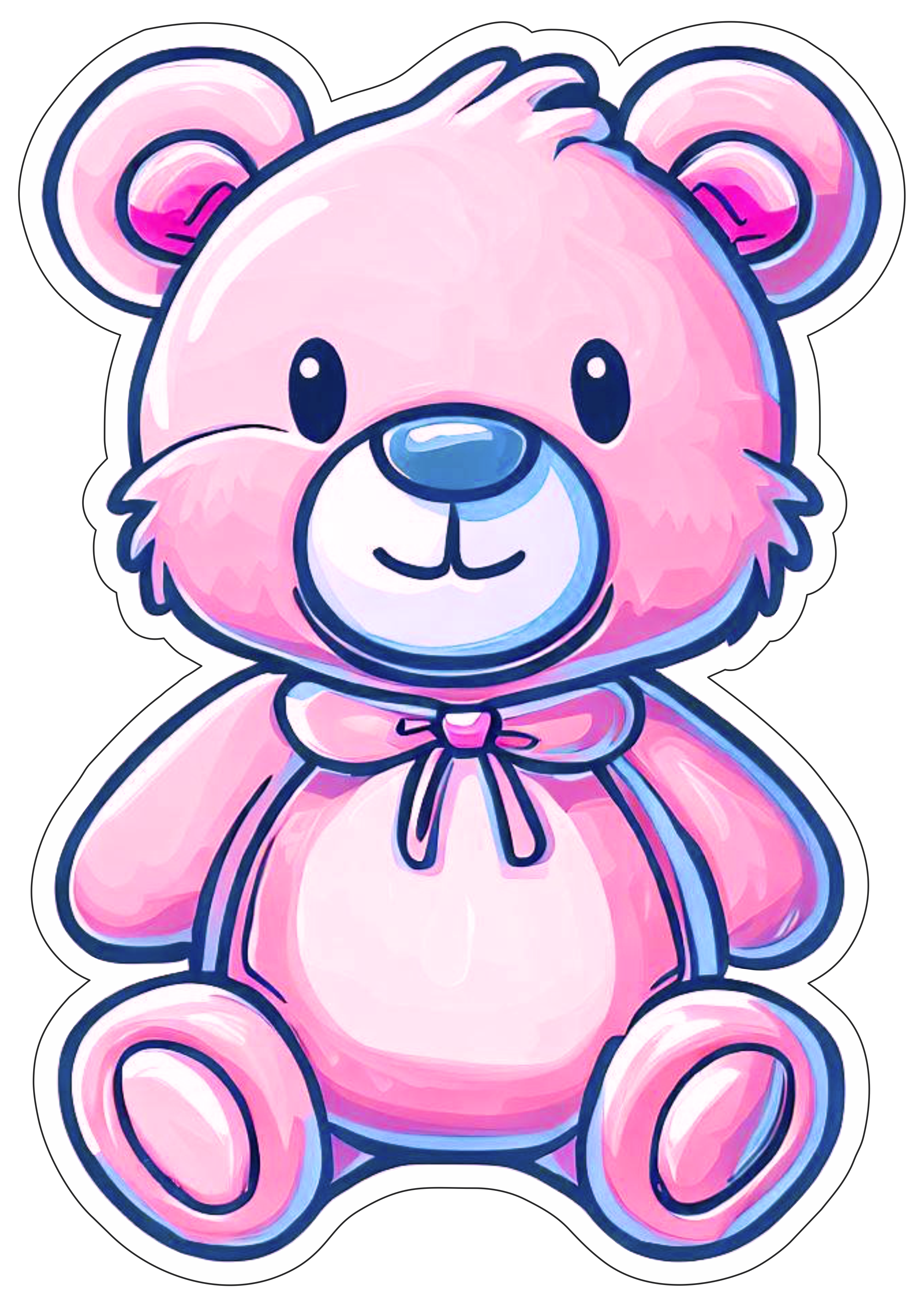 Ursinho de pelúcia rosa ilustração png fundo transparente com contorno