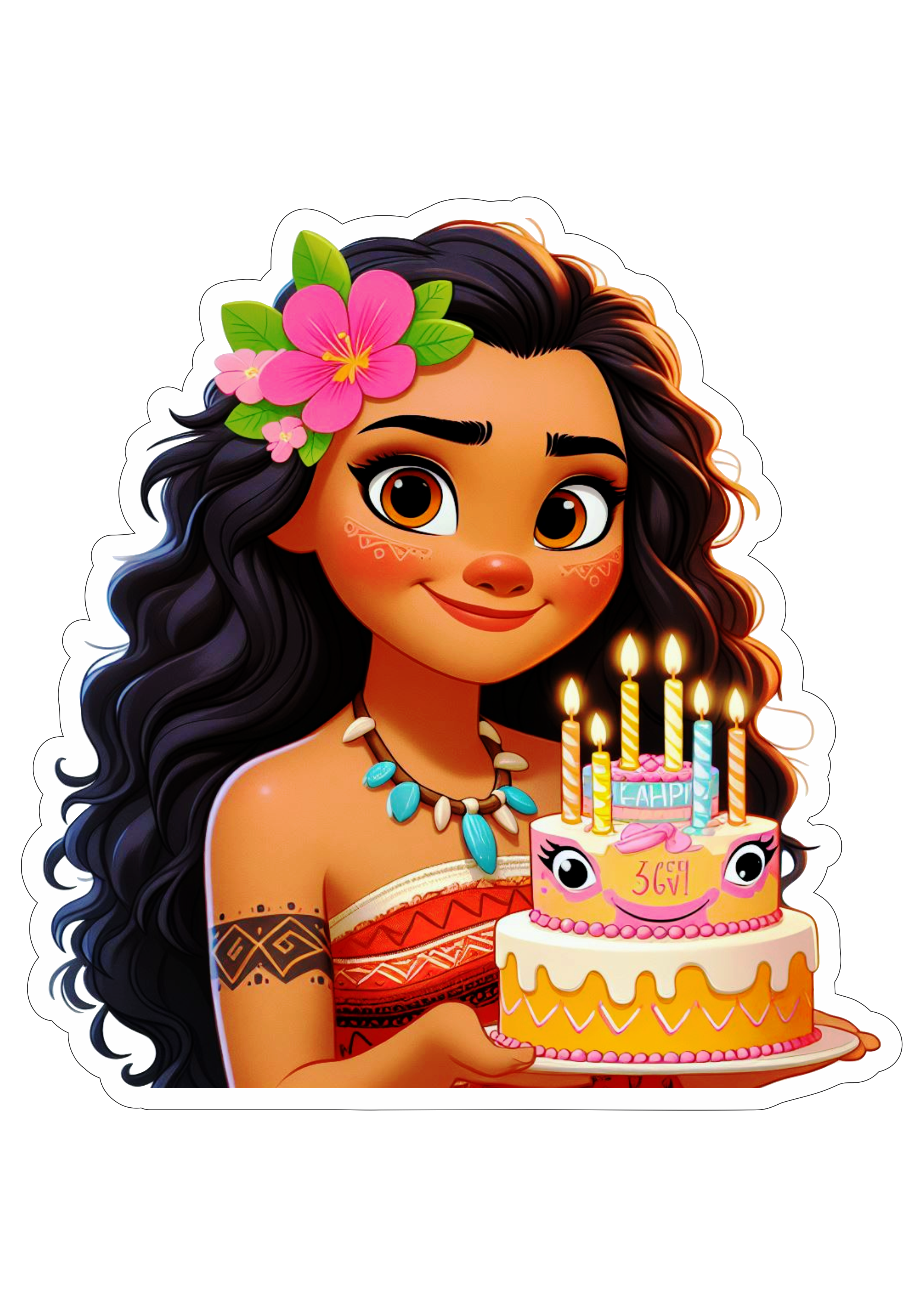 Moana segurando bolo animação Disney decoração de aniversário png