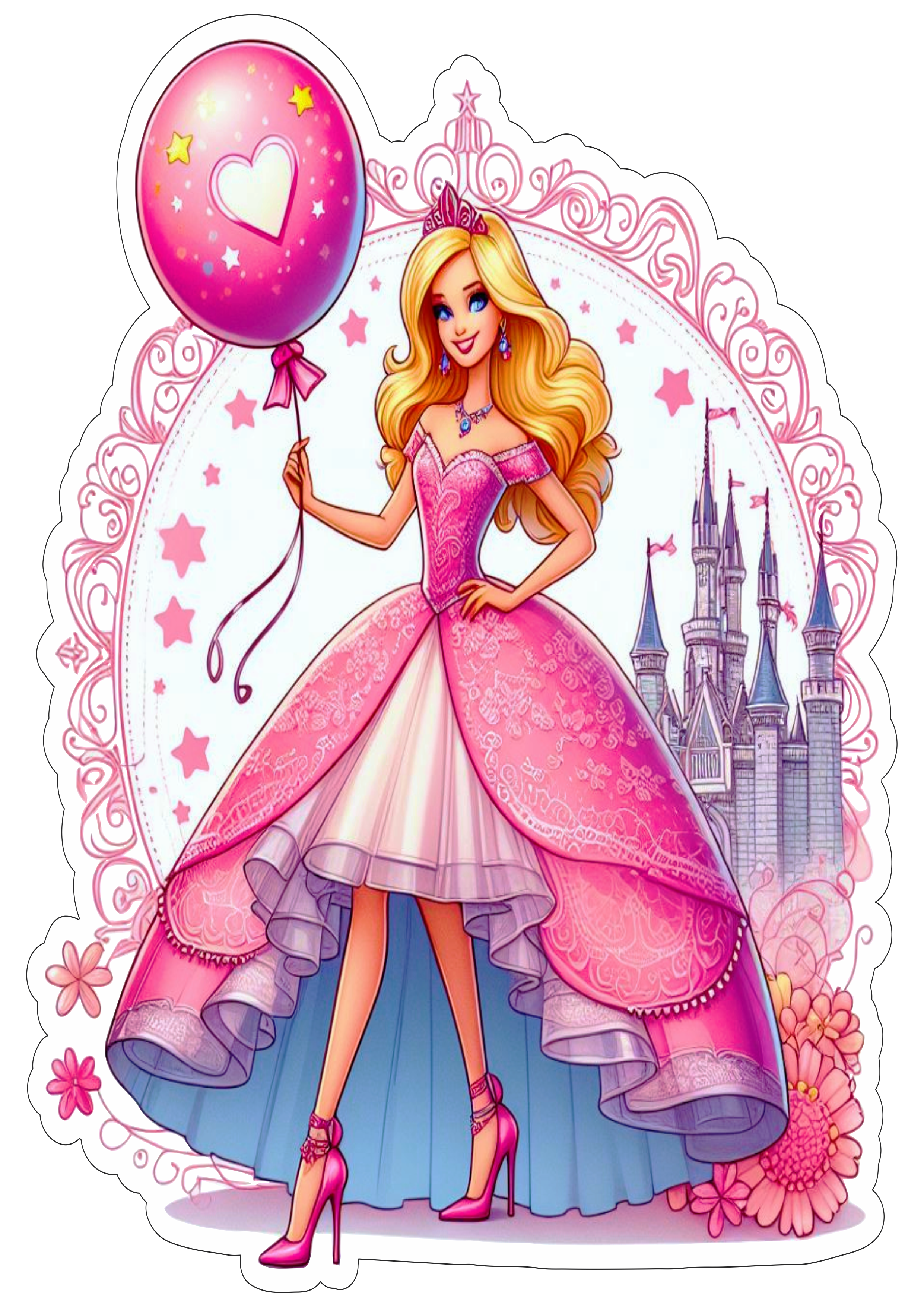 Barbie princesa aniversário infantil imagem estilo logomarca png