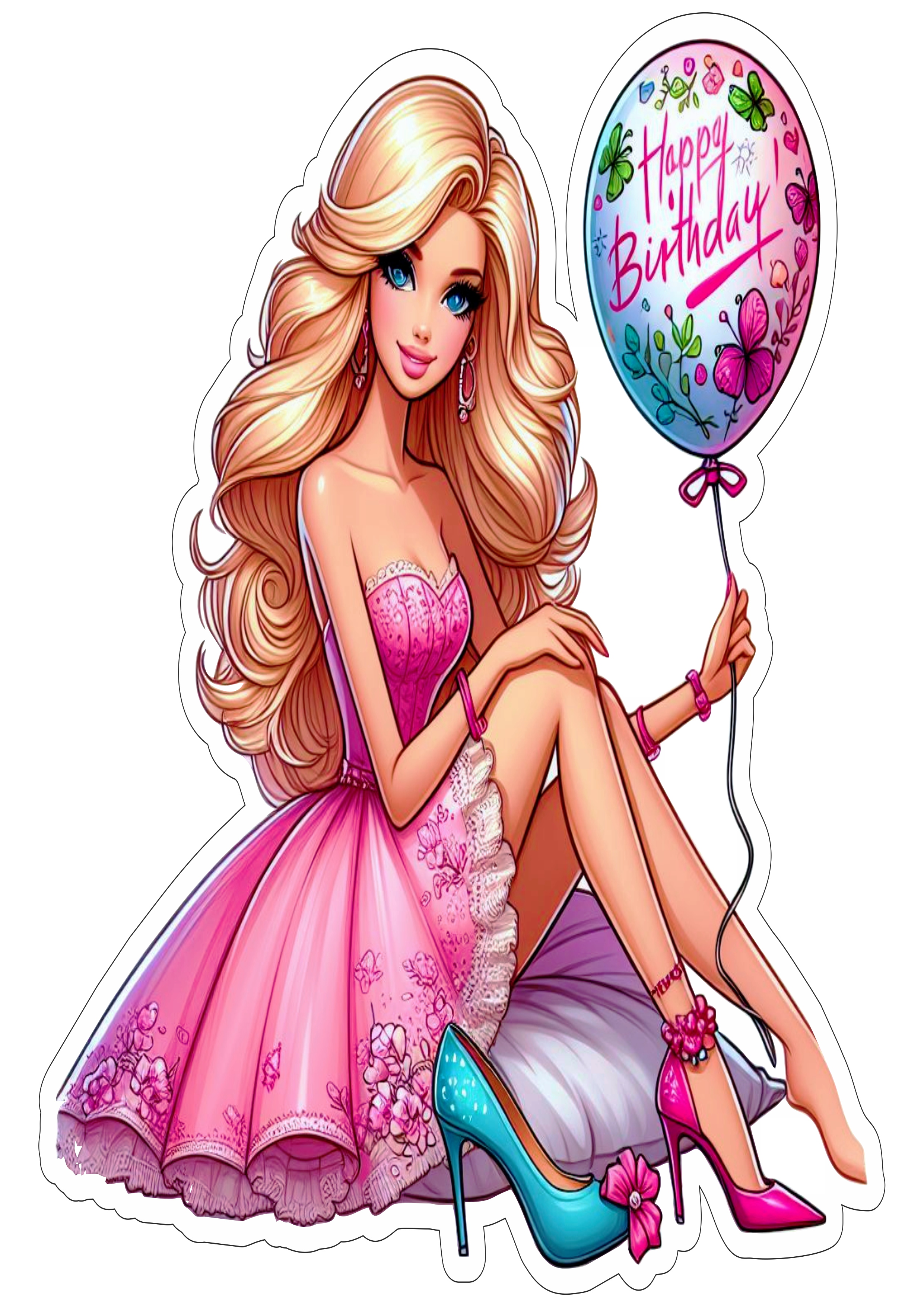 Barbie princesa aniversário infantil happy birthday vestido rosa png