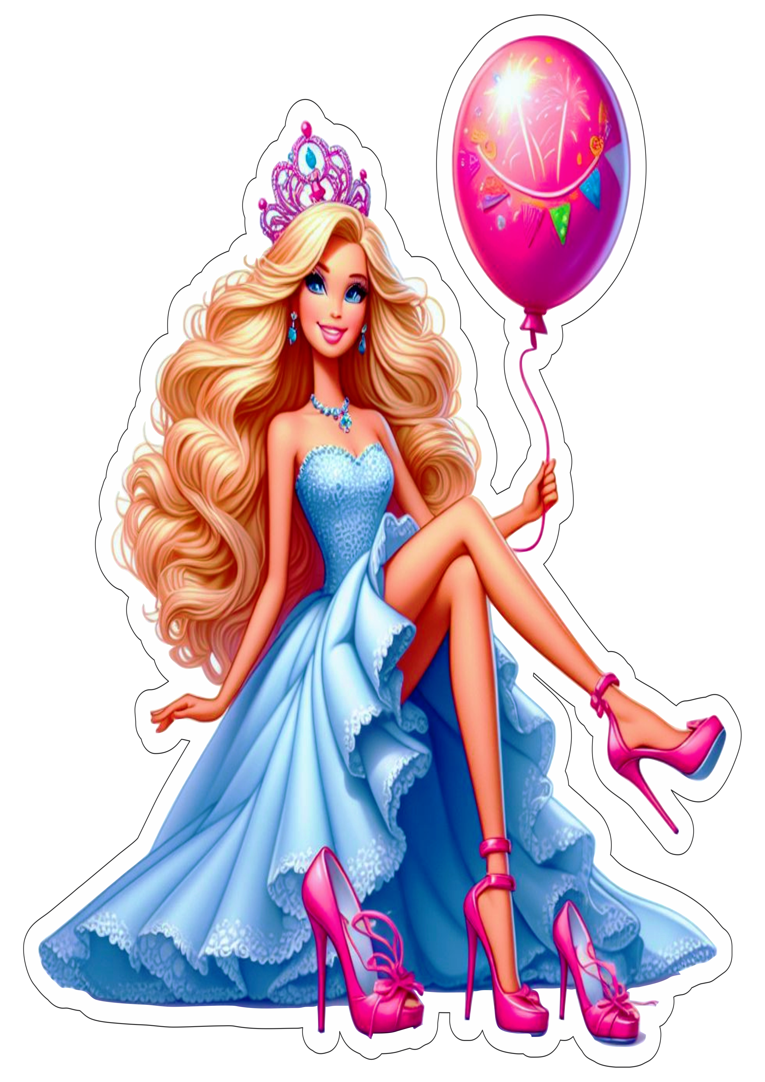 Barbie princesa aniversário infantil vestido branco com balões happy birthday png
