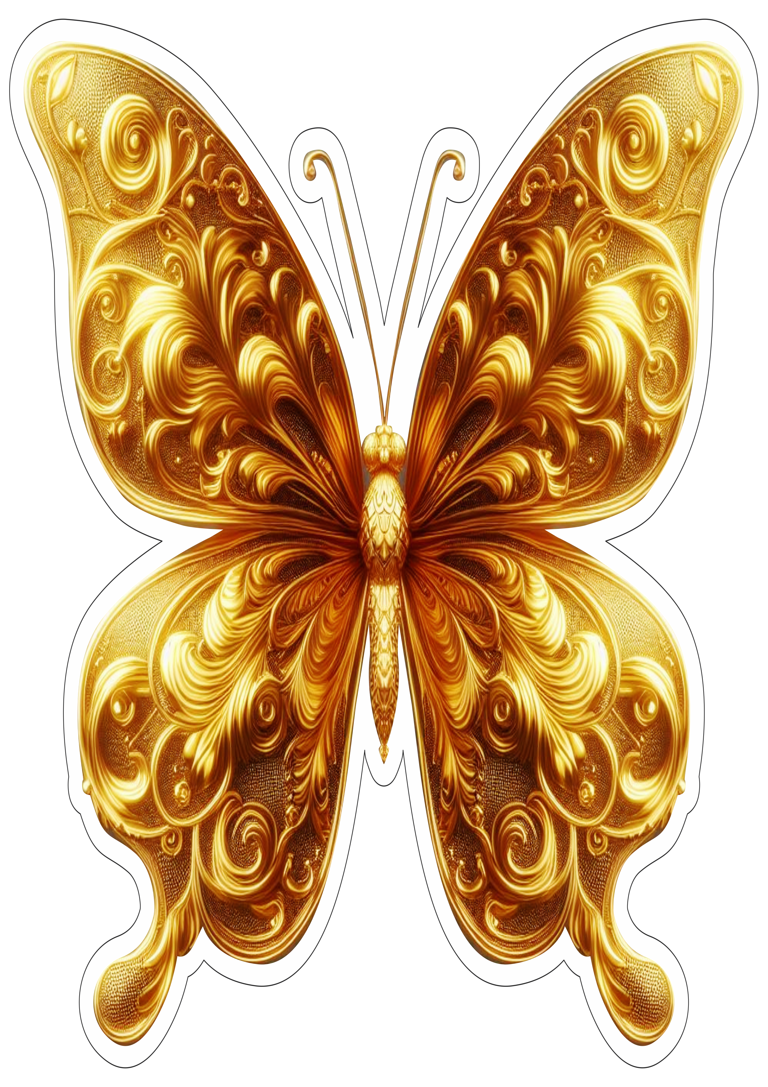 Borboleta dourada fundo transparente com contorno joia png