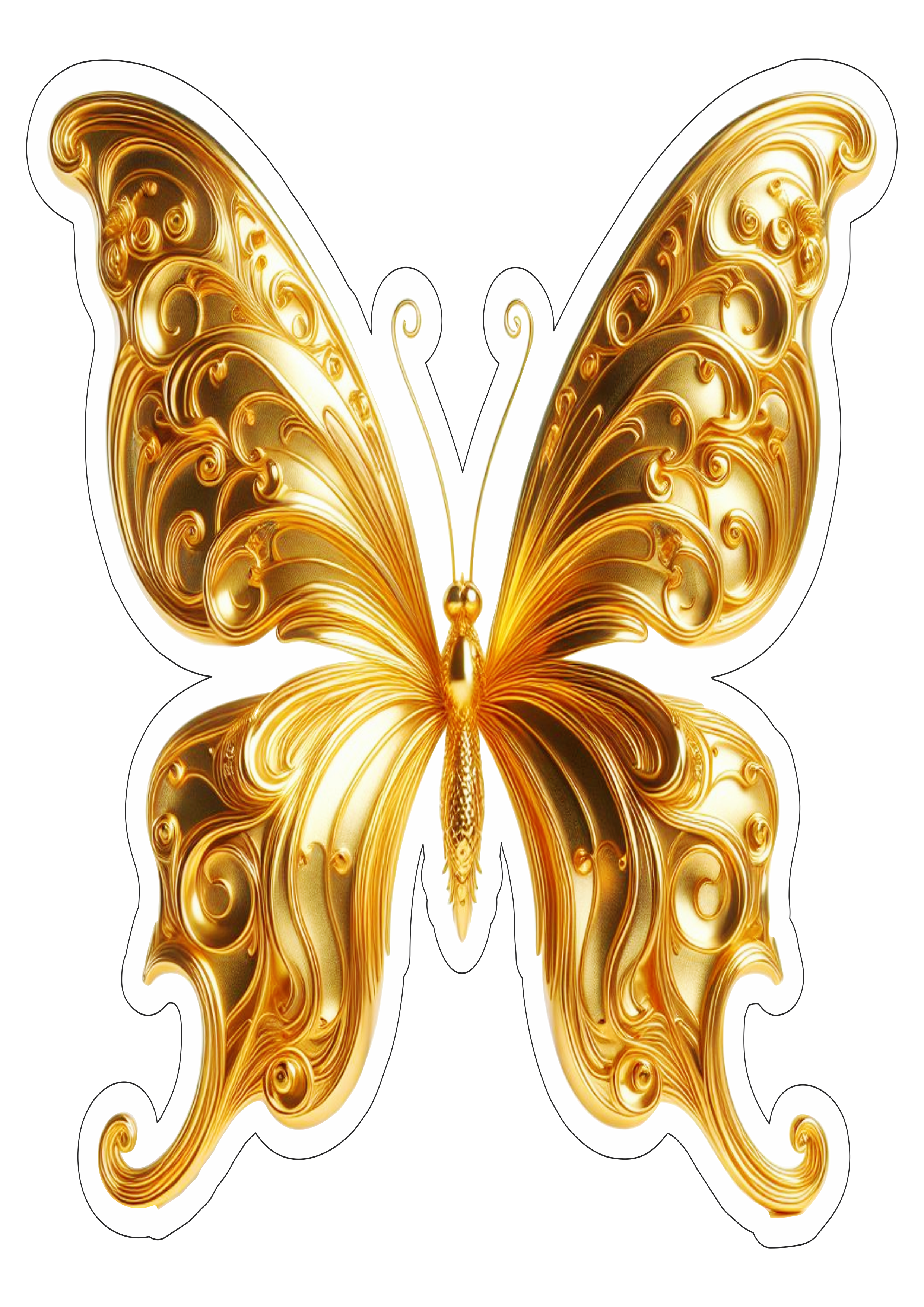 Fundo transparente borboleta dourada imagem com contorno para recorte png