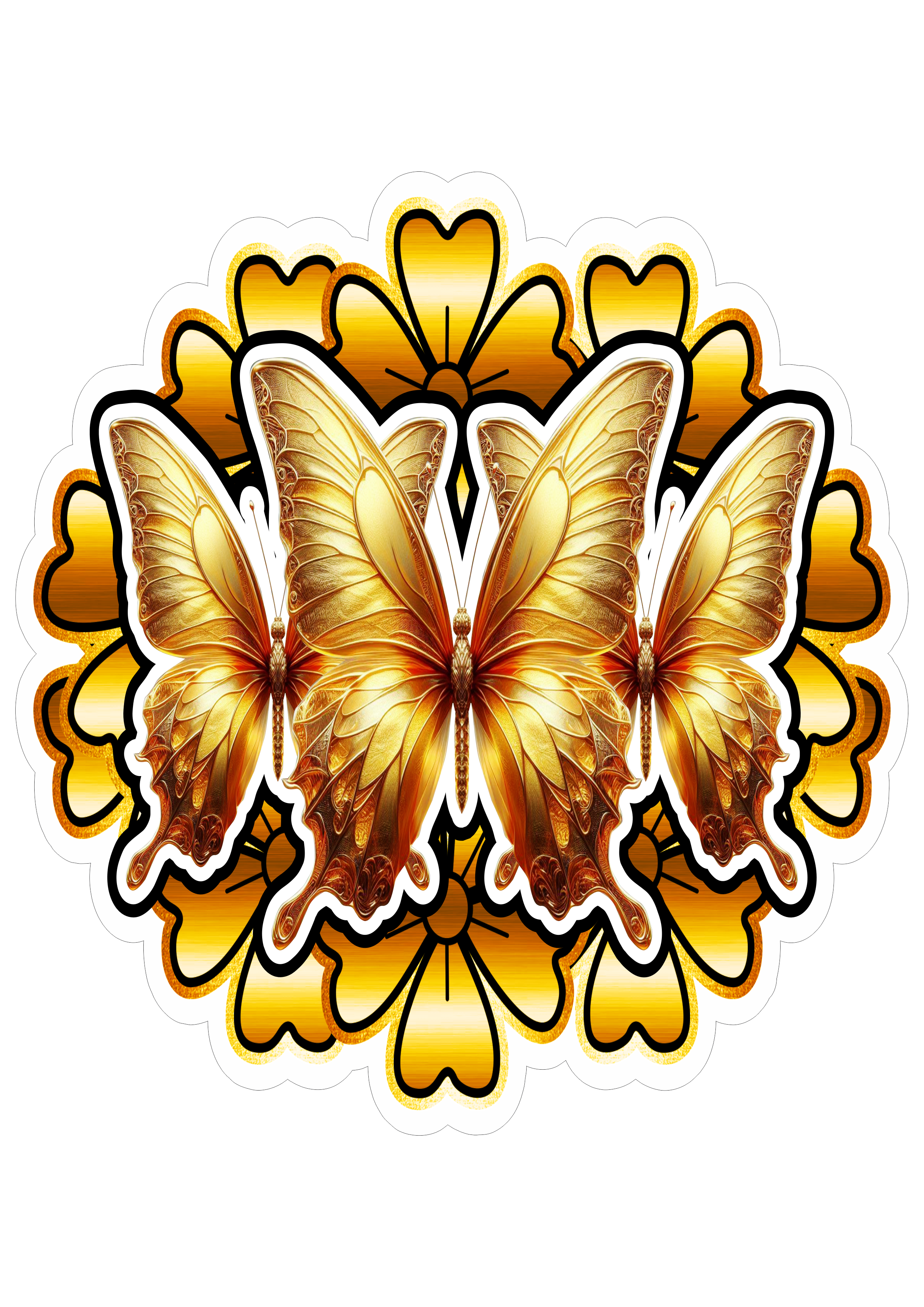 Fundo transparente borboleta dourada imagem com contorno para recorte flores png