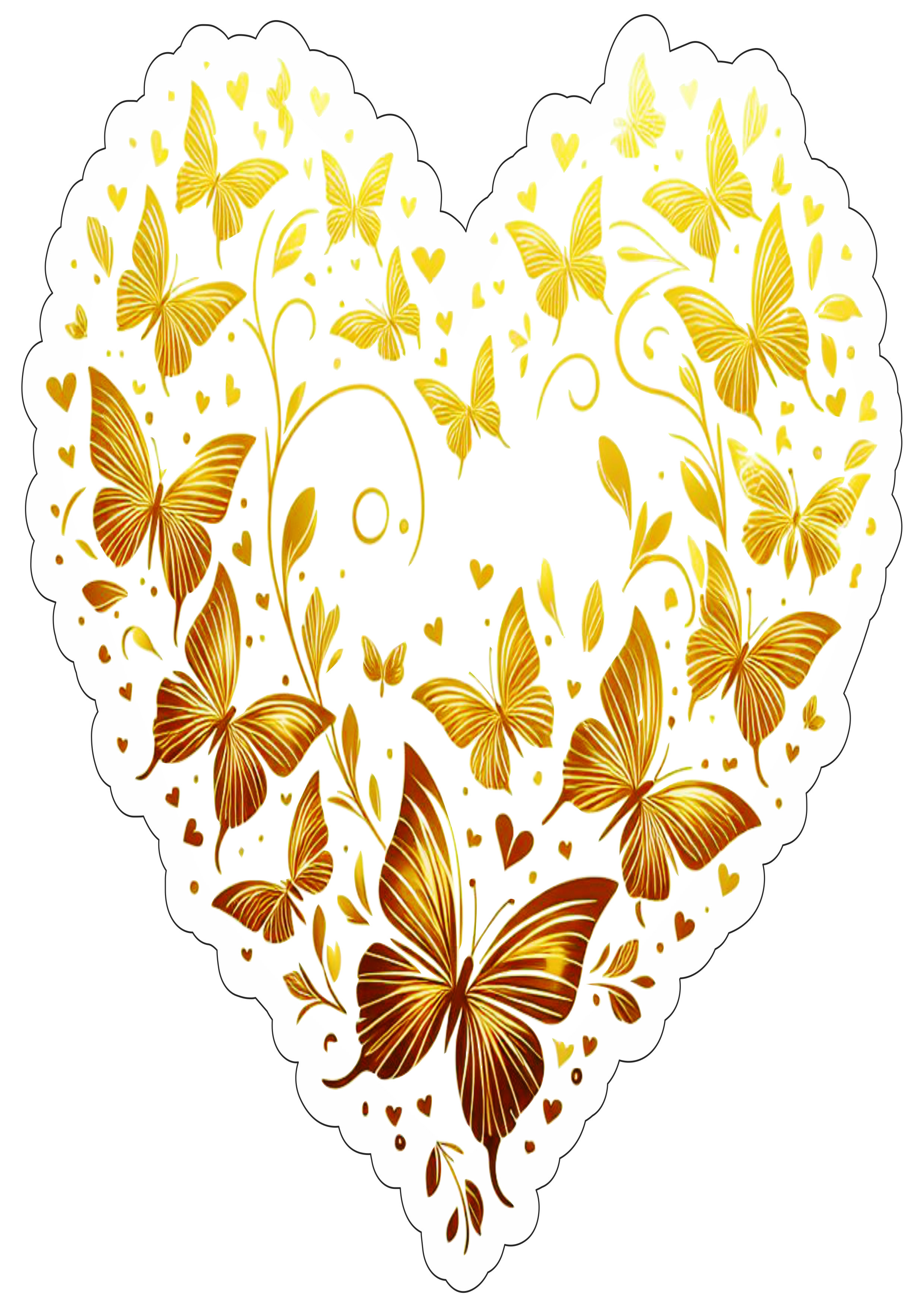 Borboletas douradas em formato de coração png fundo transparente com contorno clipart png