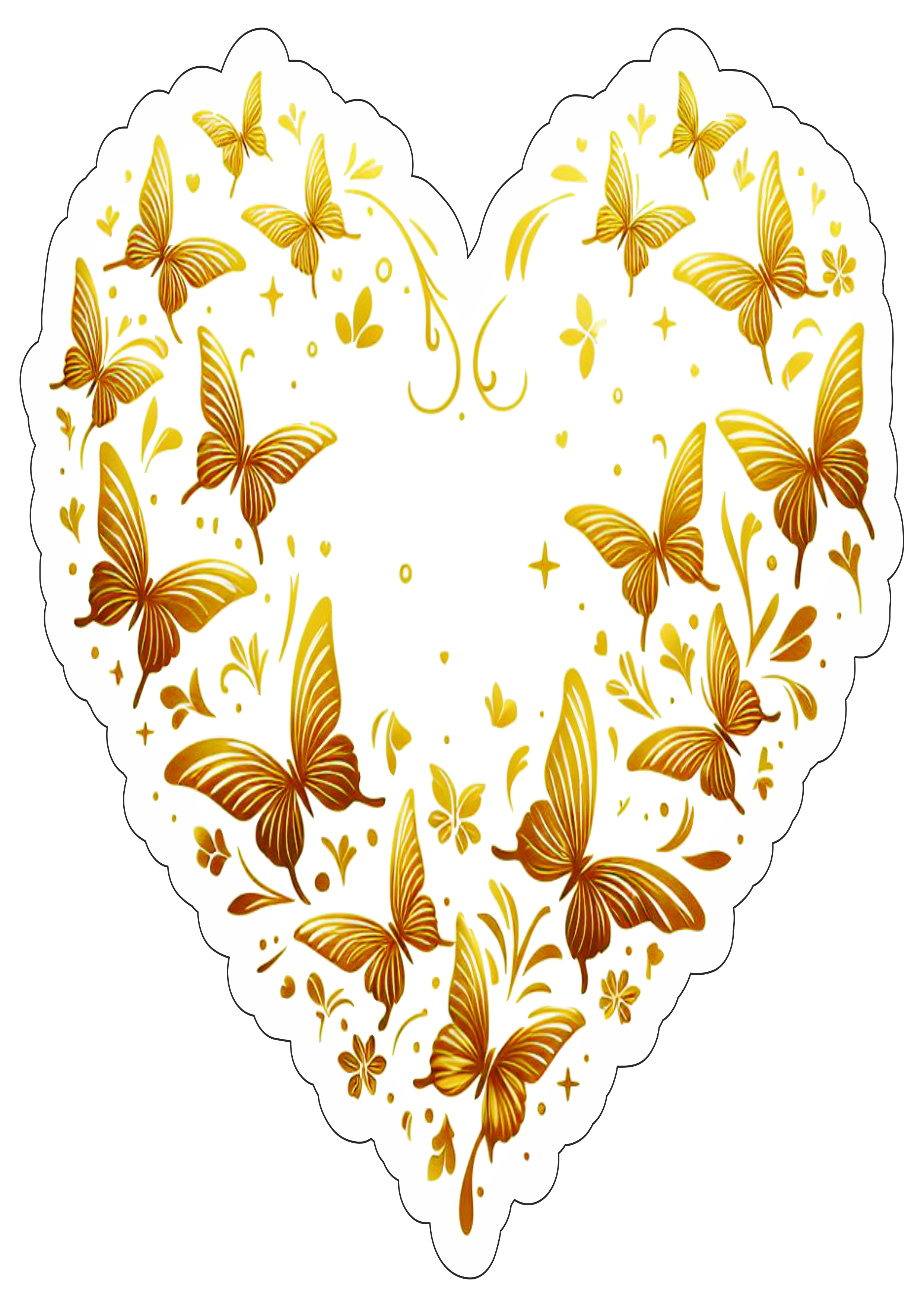 Borboletas douradas em formato de coração png fundo transparente com contorno vetor png