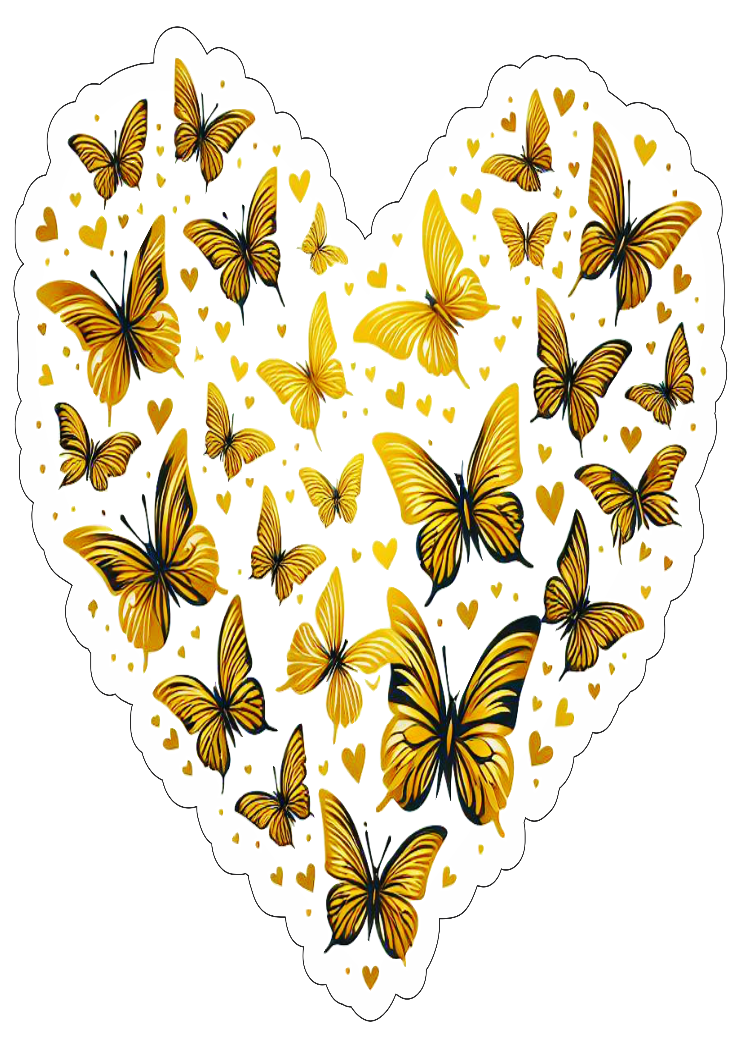 Borboletas douradas em formato de coração png artesanato png